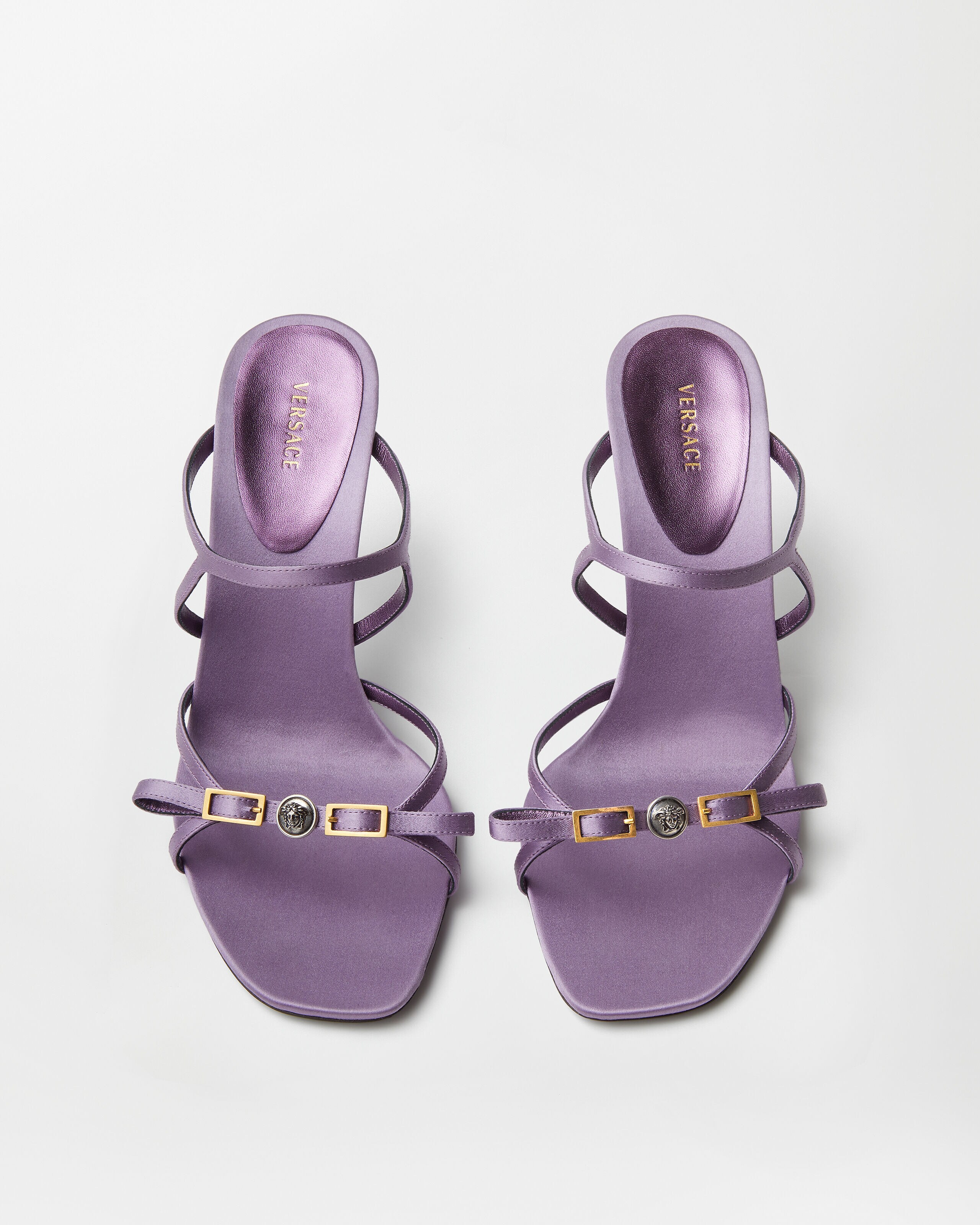 Nyx Satin Mules 80 mm Purple | VERSACE US