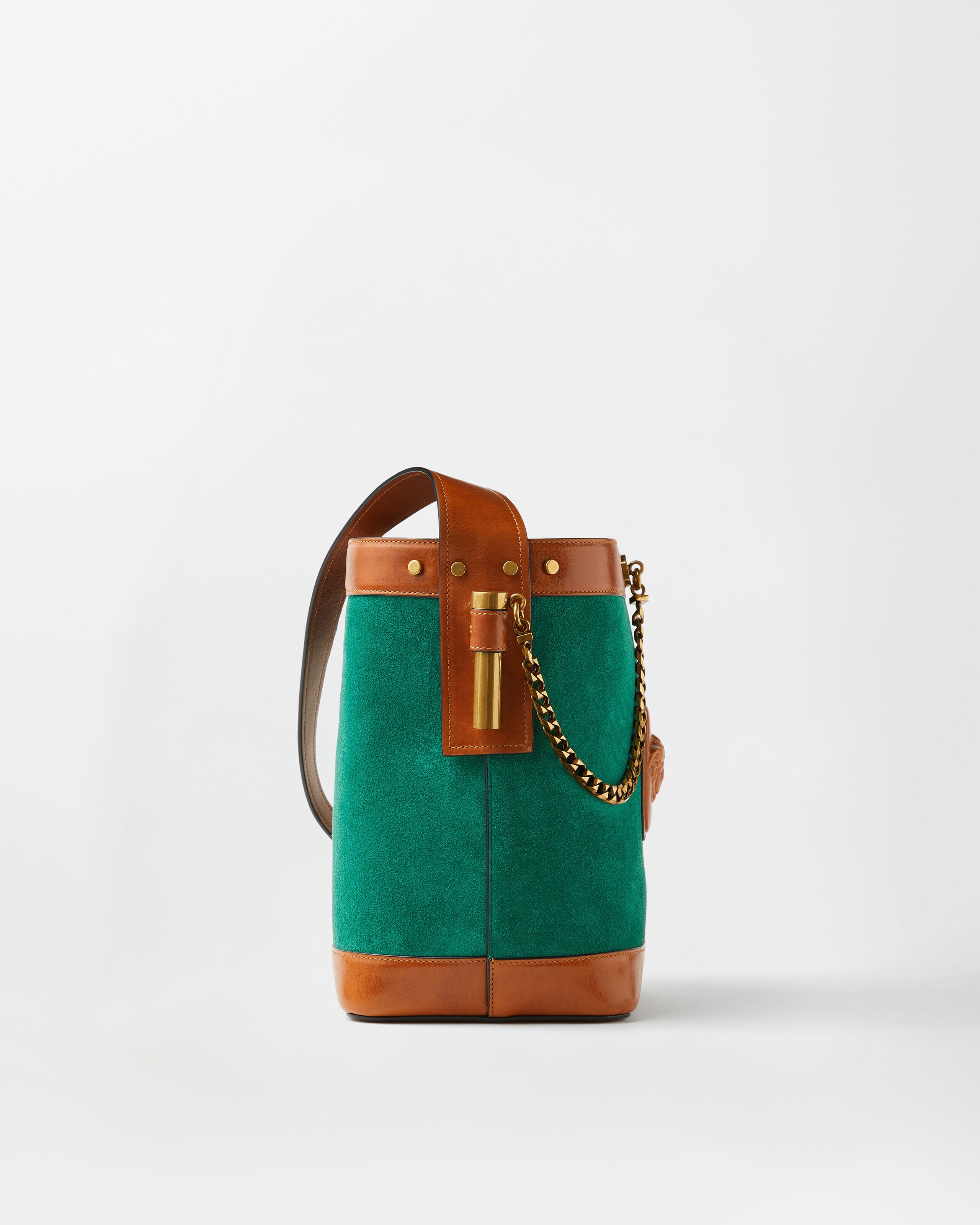 Pivot Small Suede Bucket Bag Green | VERSACE US