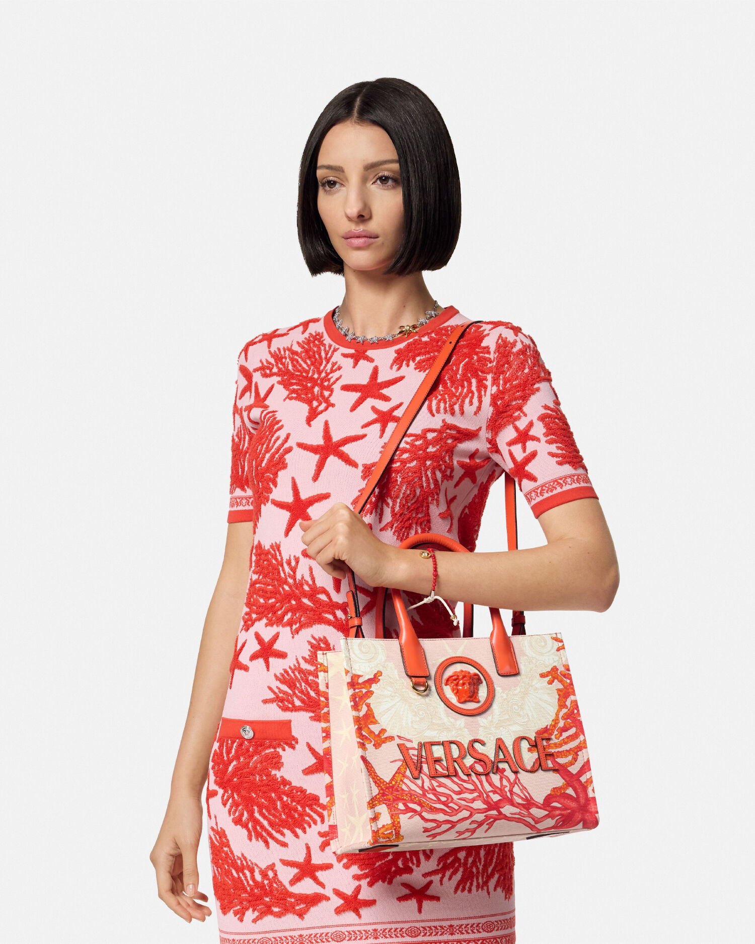Versace red tote bag hotsell