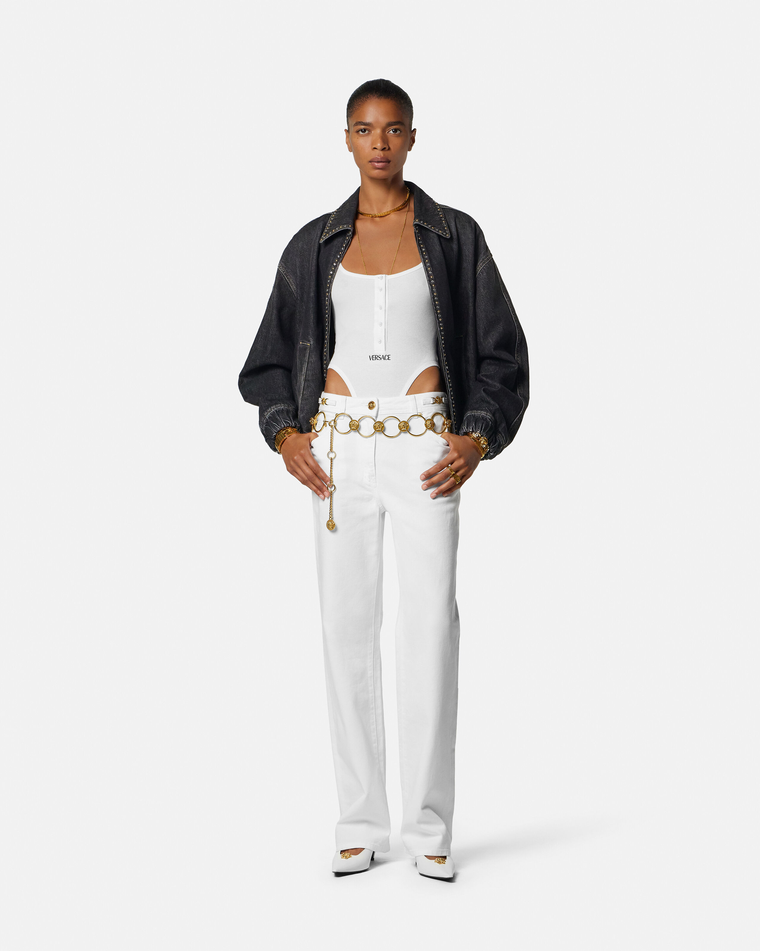 Embellished Denim Blouson Black | VERSACE US