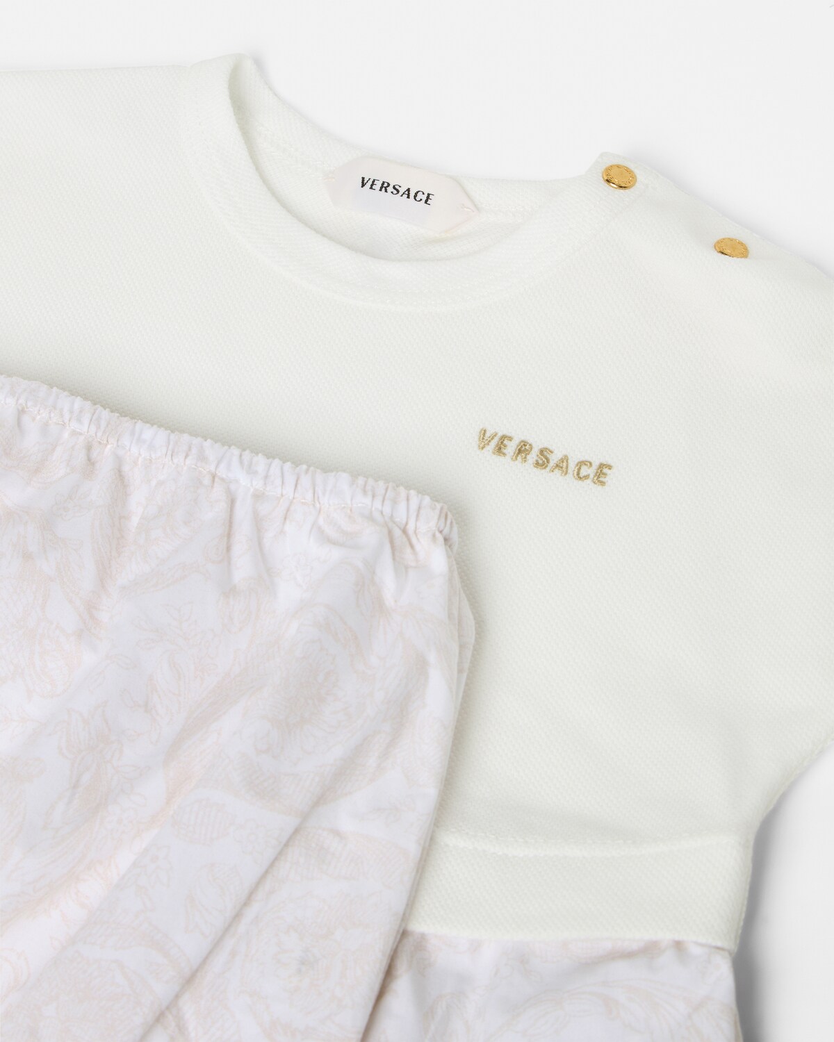 Baby set abito in piqu&eacute; e popeline di cotone stampato Bianco 3