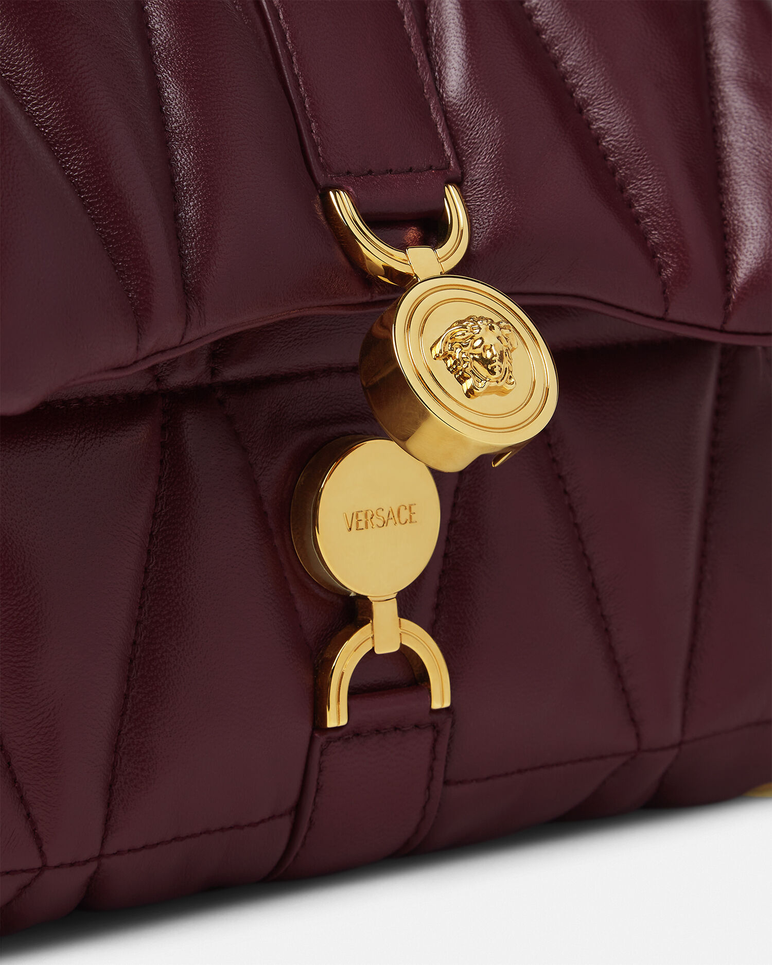 Kleio Quilted Shoulder Bag Burgundy | VERSACE US