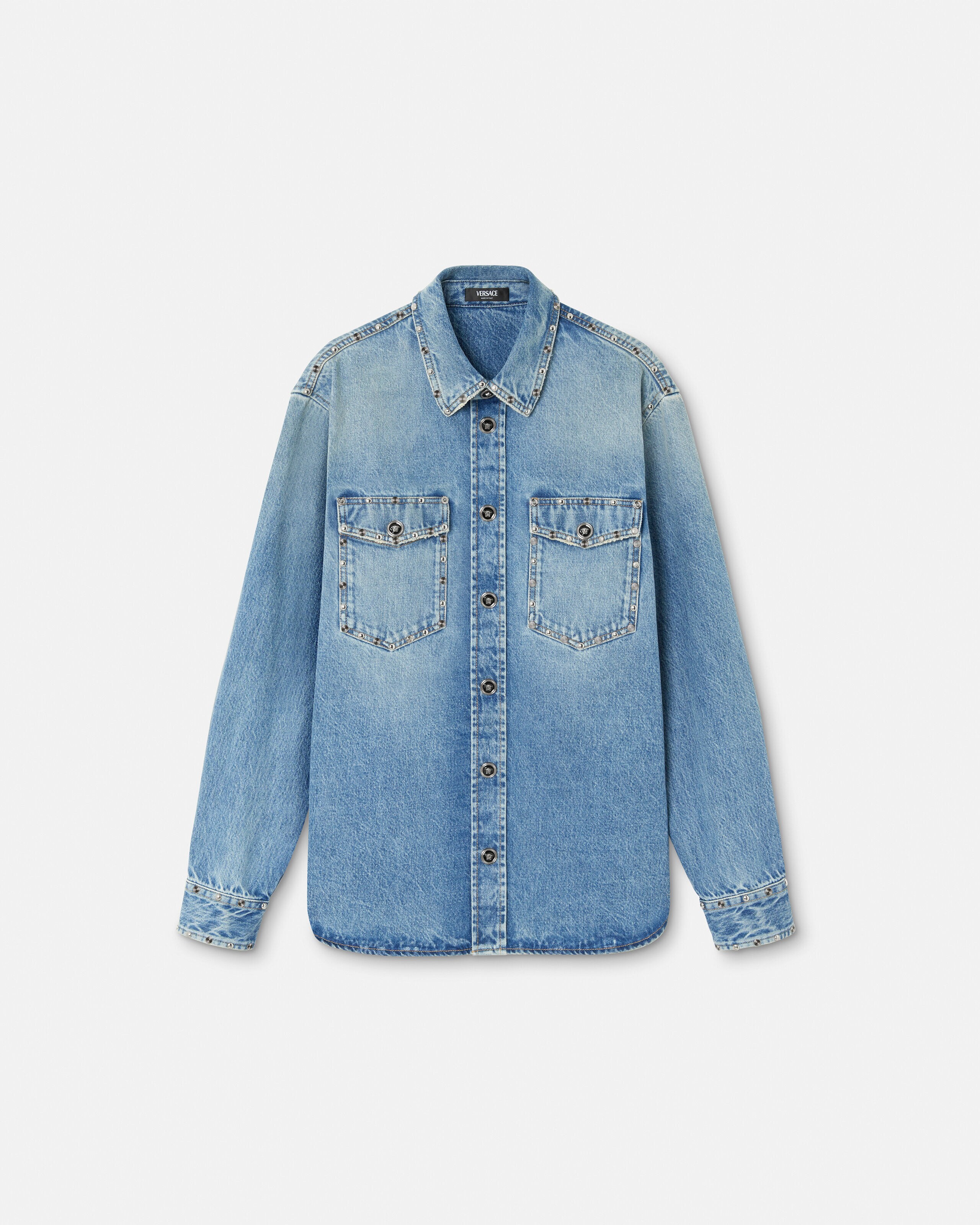 Embellished Denim Overshirt Blue | VERSACE IN