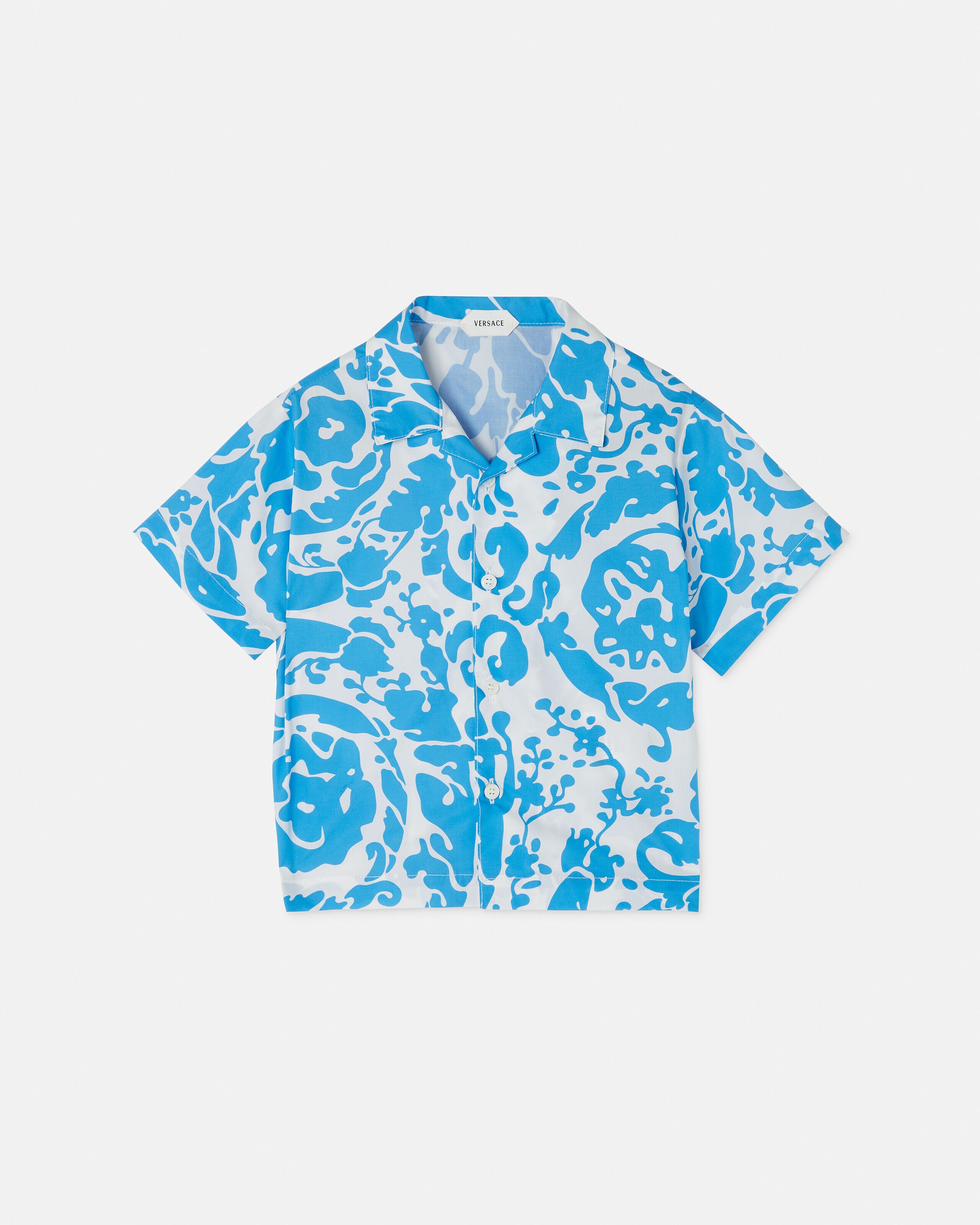 Baby Printed Cotton-Poplin Shirt Blue,White | VERSACE