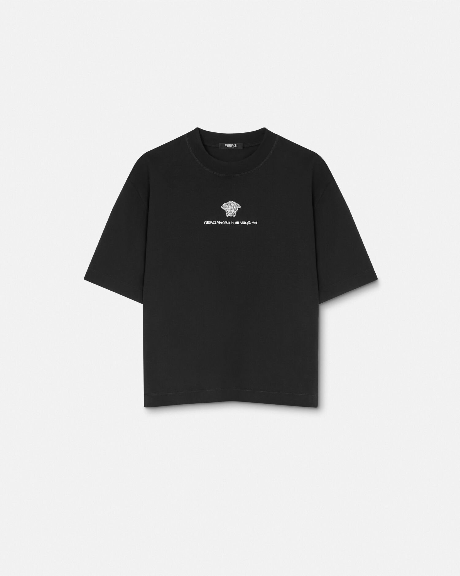 Embroidered Medusa Milano T Shirt Black VERSACE UK