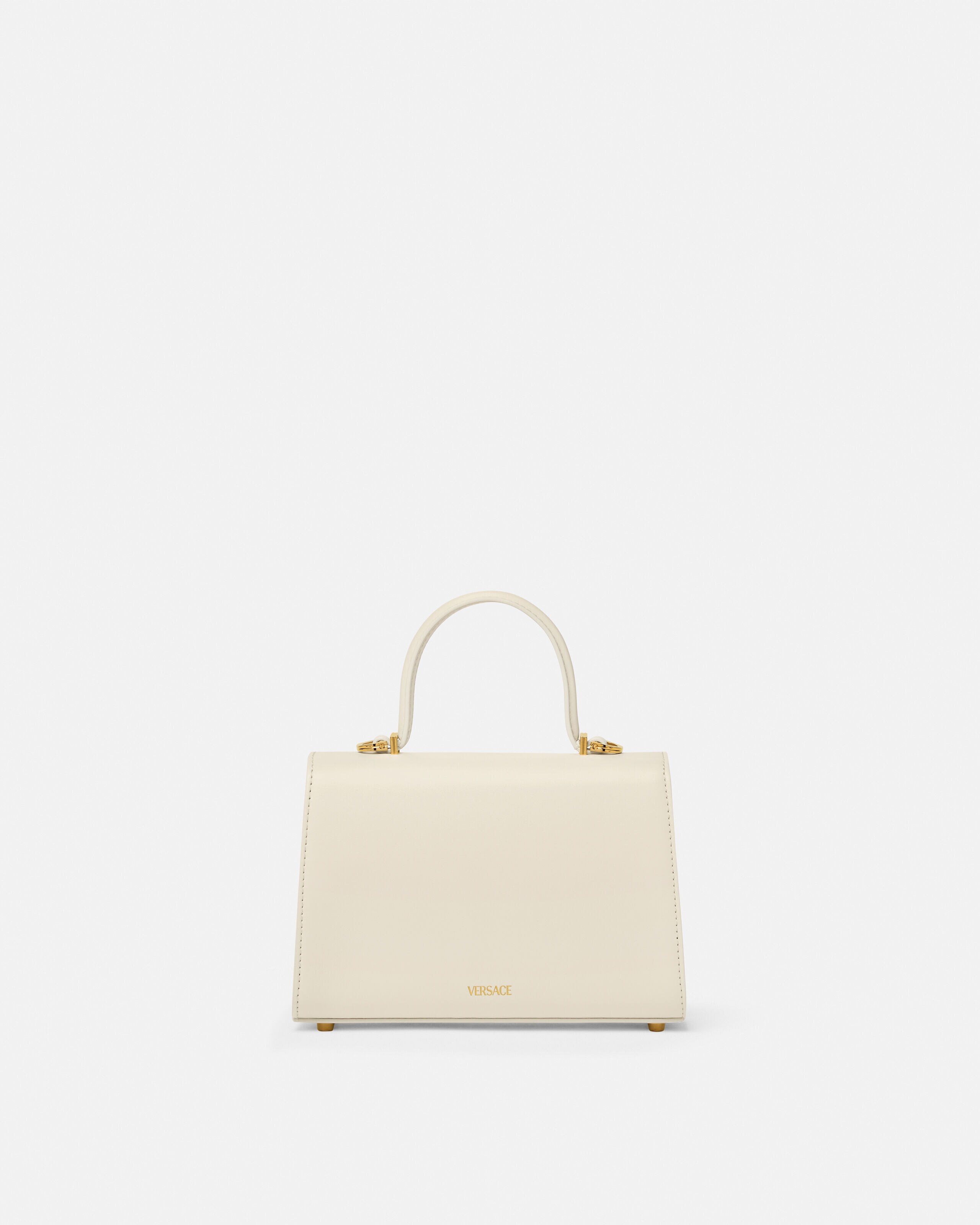 Medusa '95 Small Leather Top-Handle White,Gold | VERSACE US