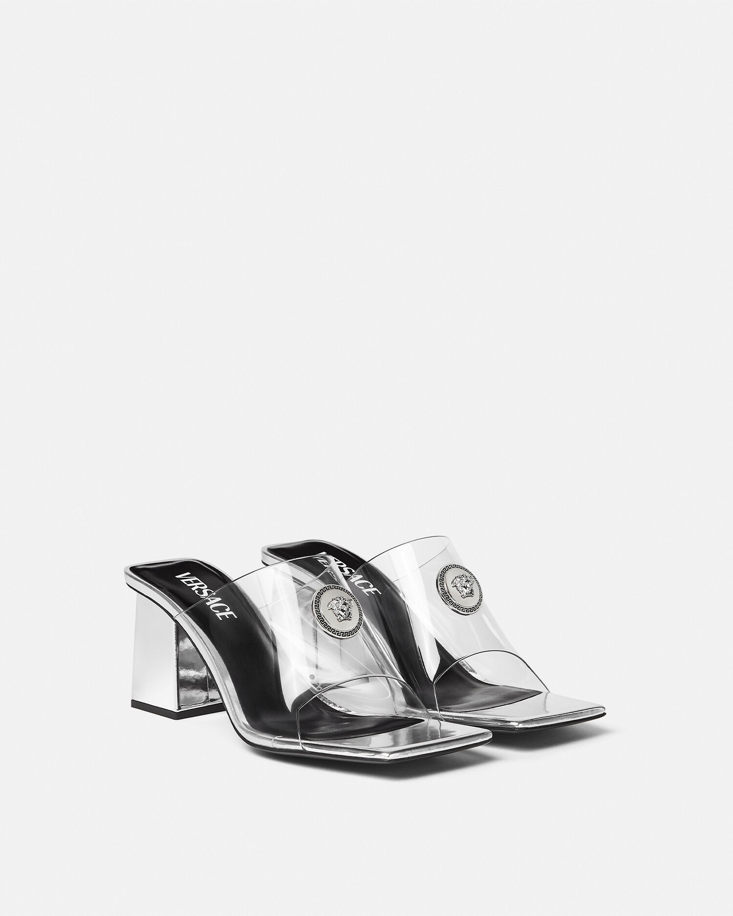 Versace clear heels hot sale