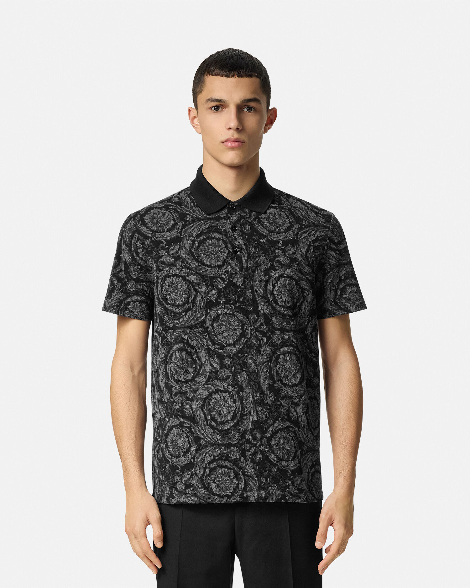 Jacquard Cotton Piqué Polo Gray | VERSACE