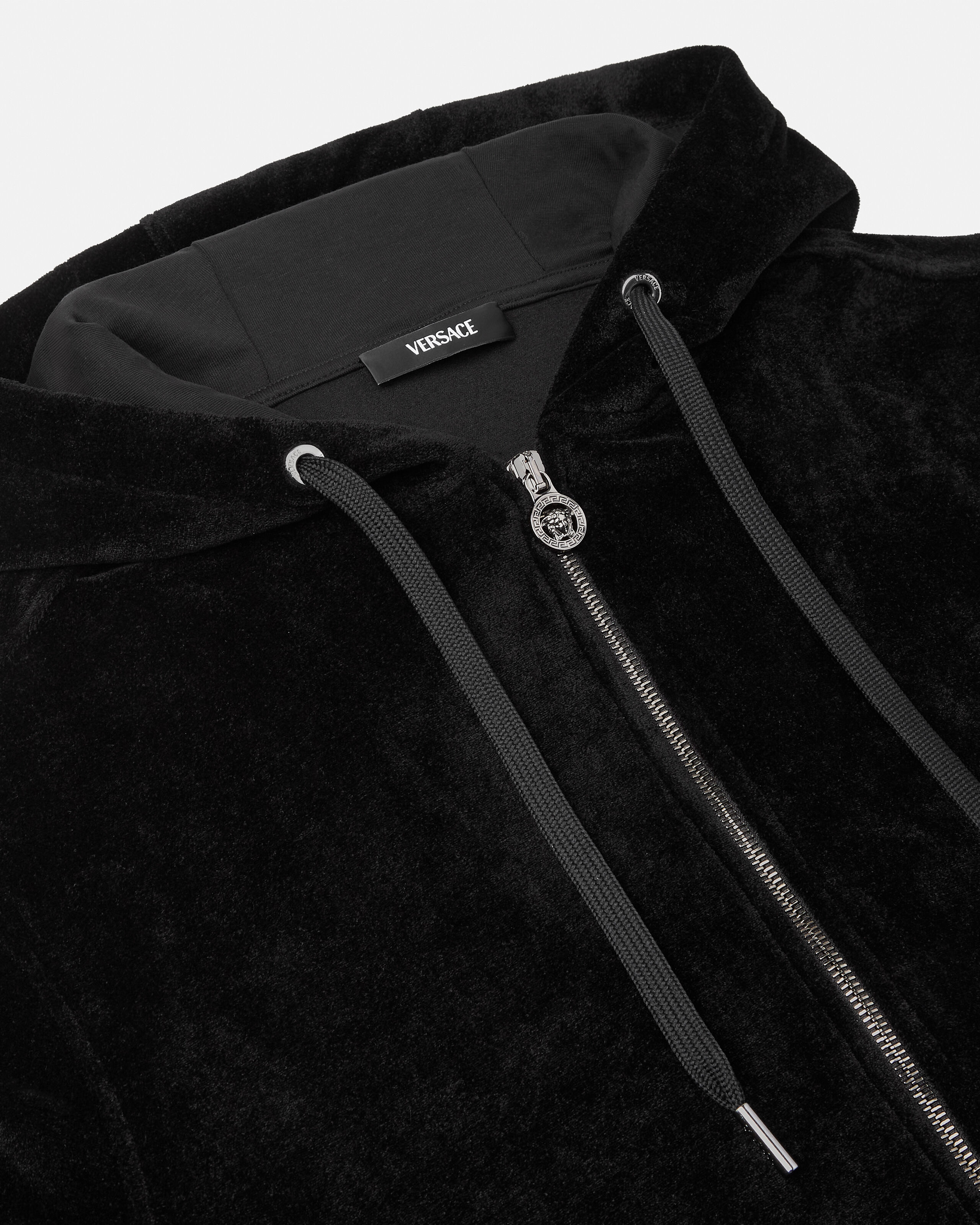 Embroidered Chenille Zip Hoodie Black | VERSACE IN