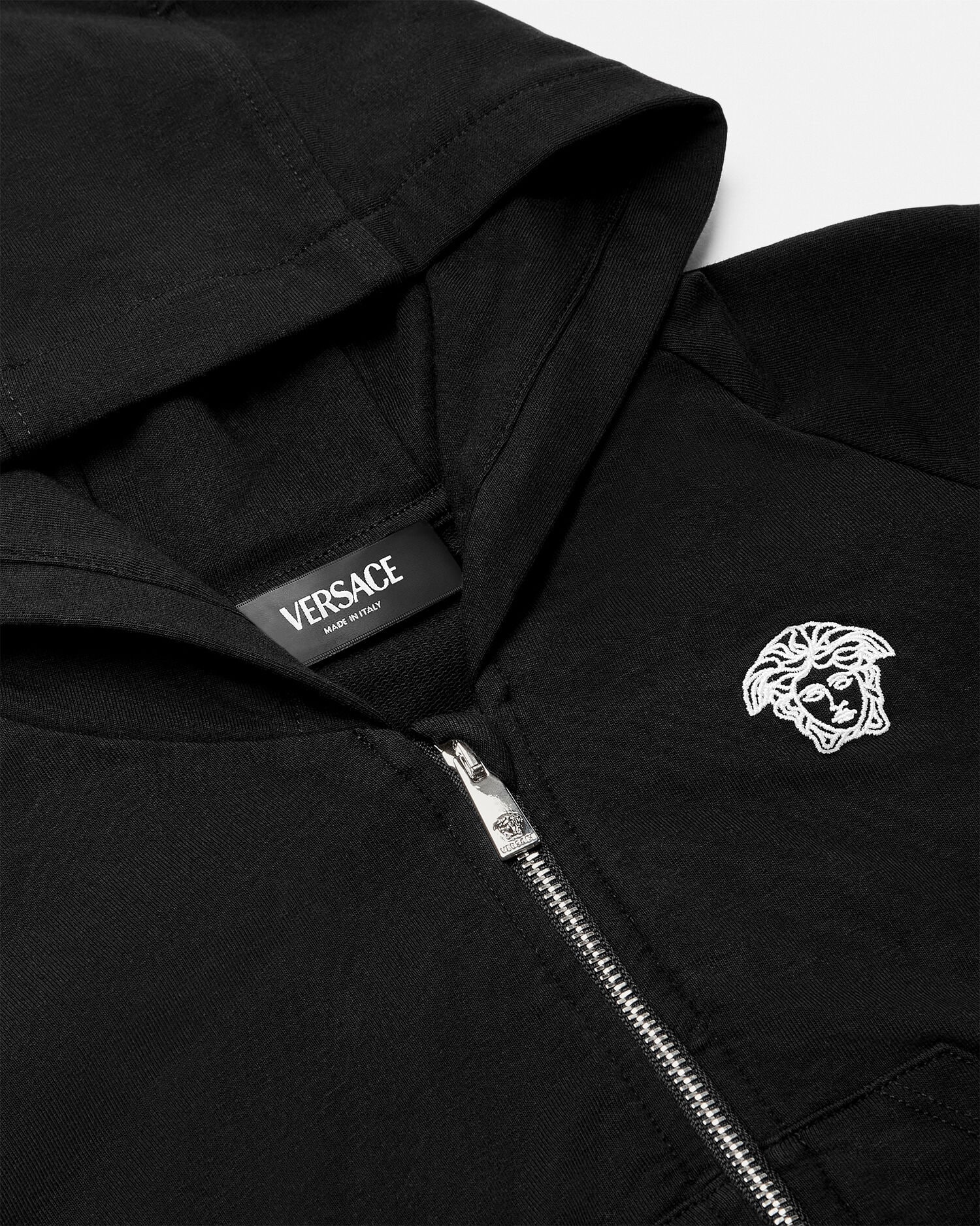 Kids Embroidered Cotton-Jersey Zip Hoodie Black | VERSACE
