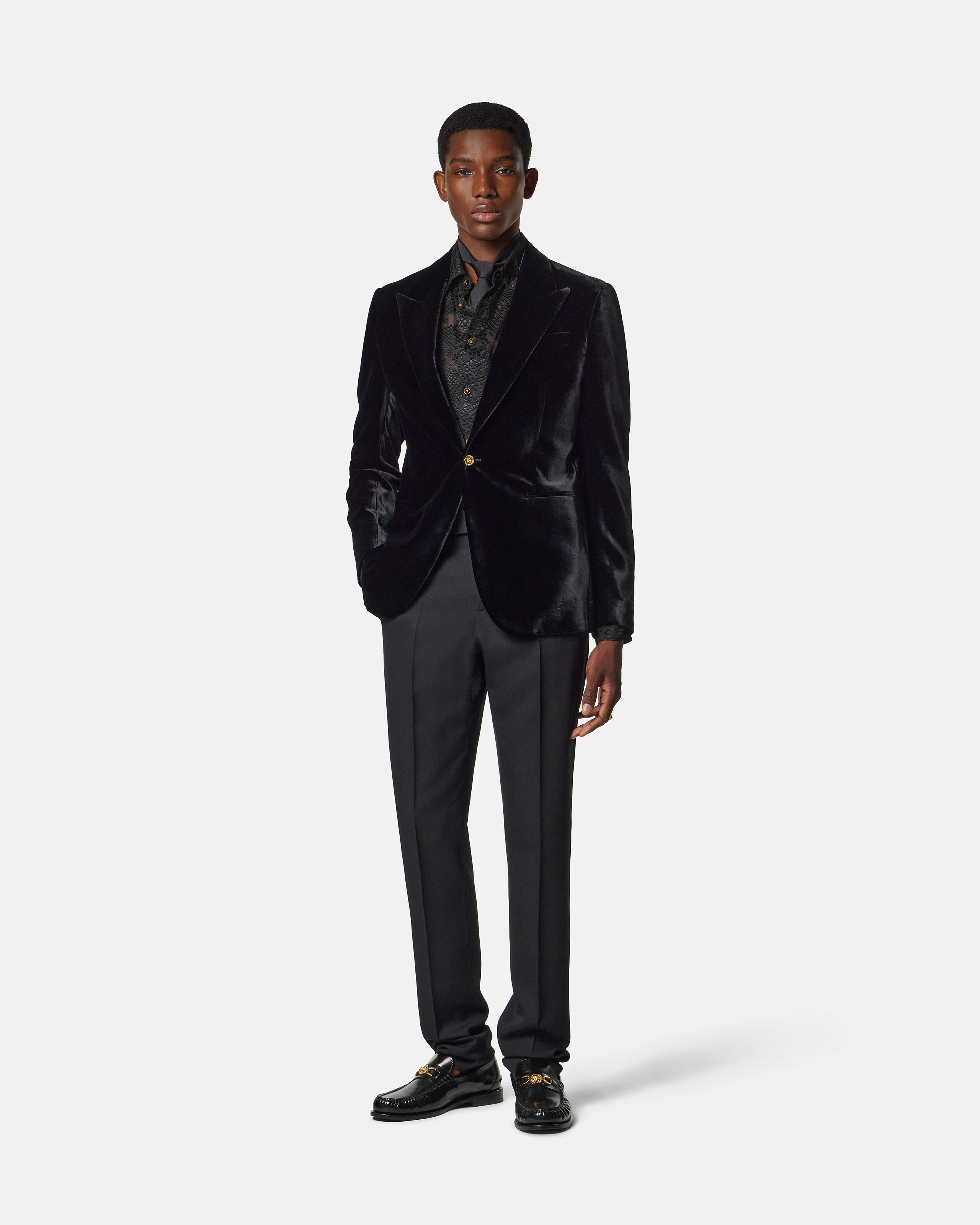 Python-Devoré Silk-Blend Evening Shirt Black | VERSACE US