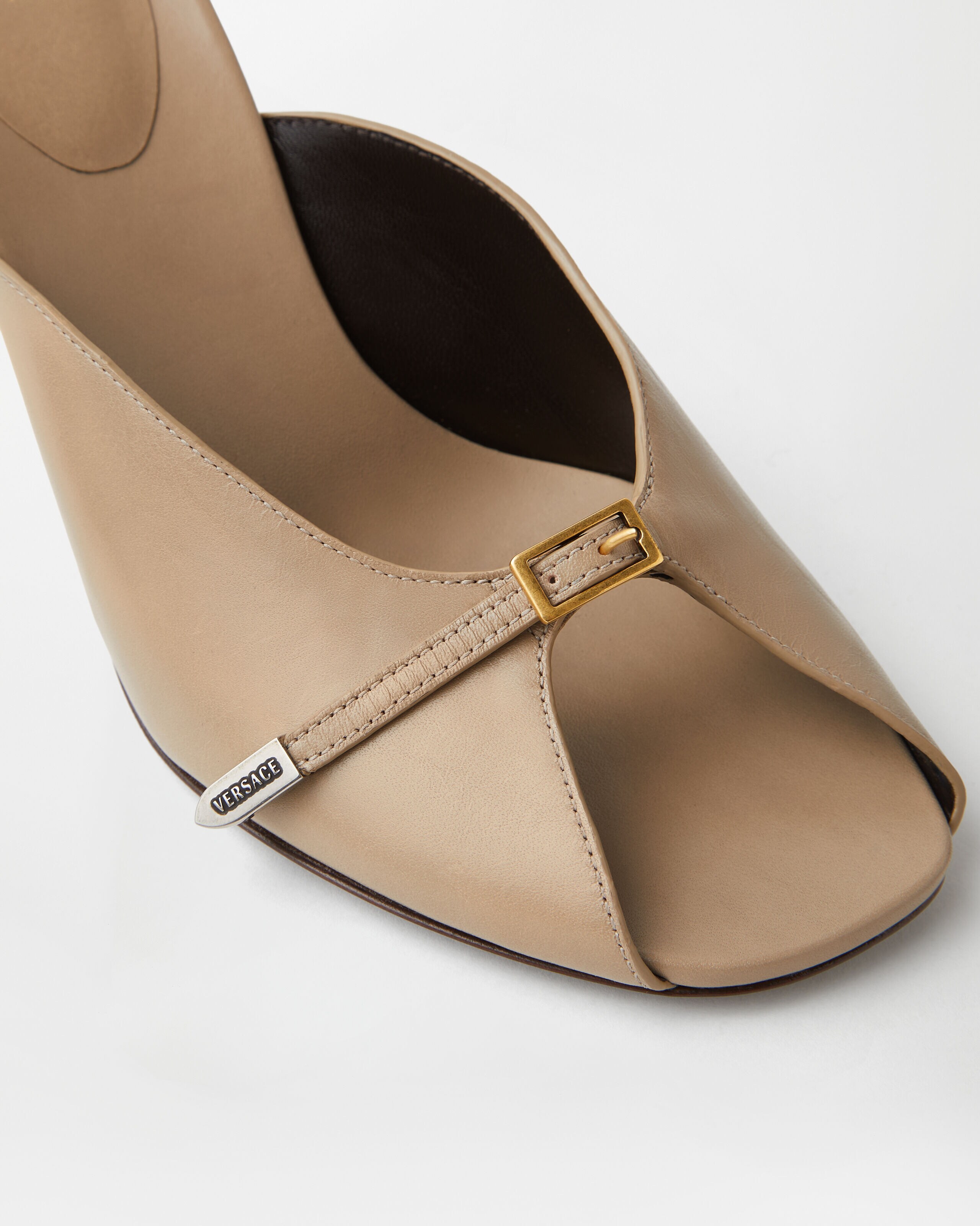 Nyx Leather Mules 80 mm Beige | VERSACE US