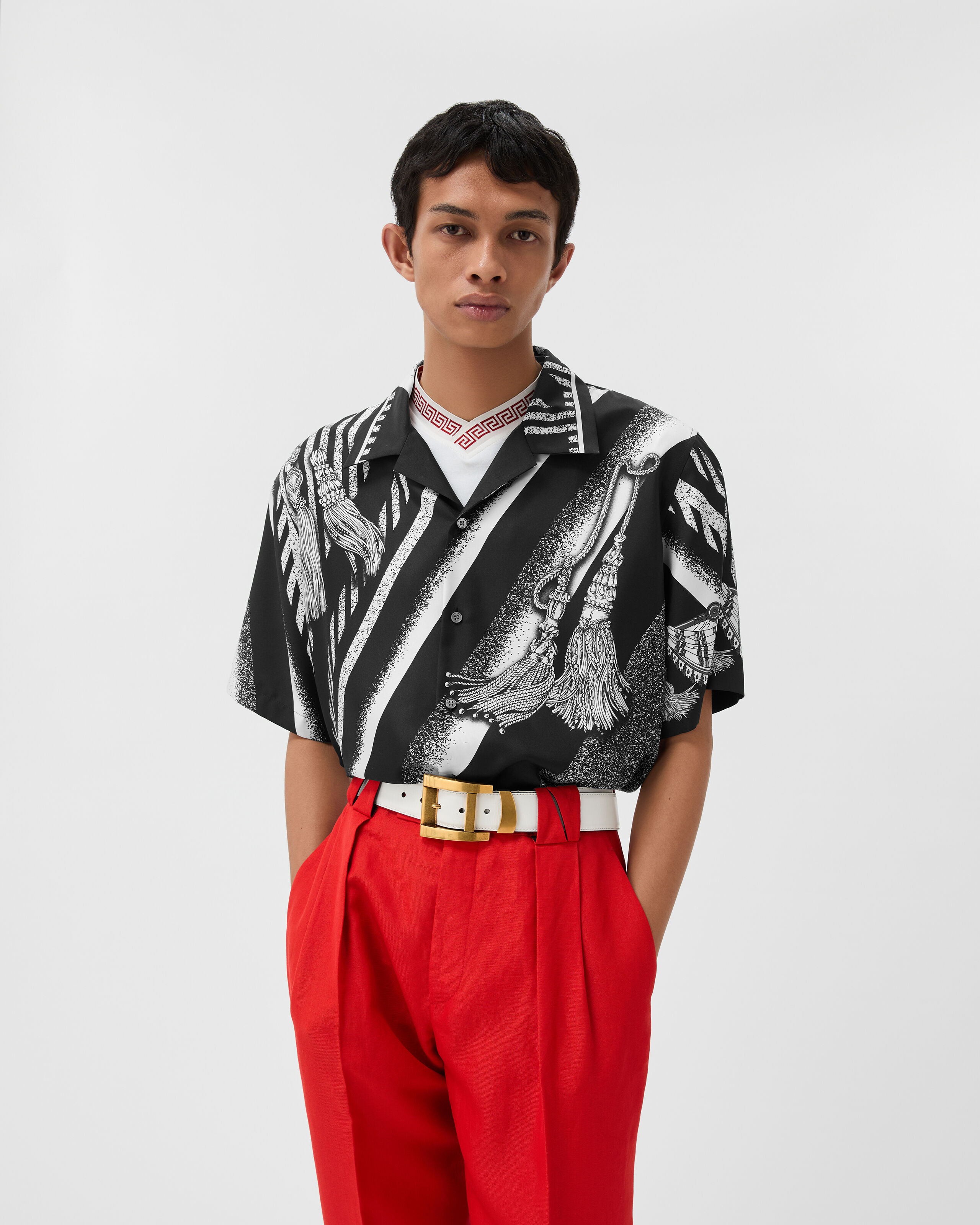 Printed Silk Twill Shirt Black | VERSACE US