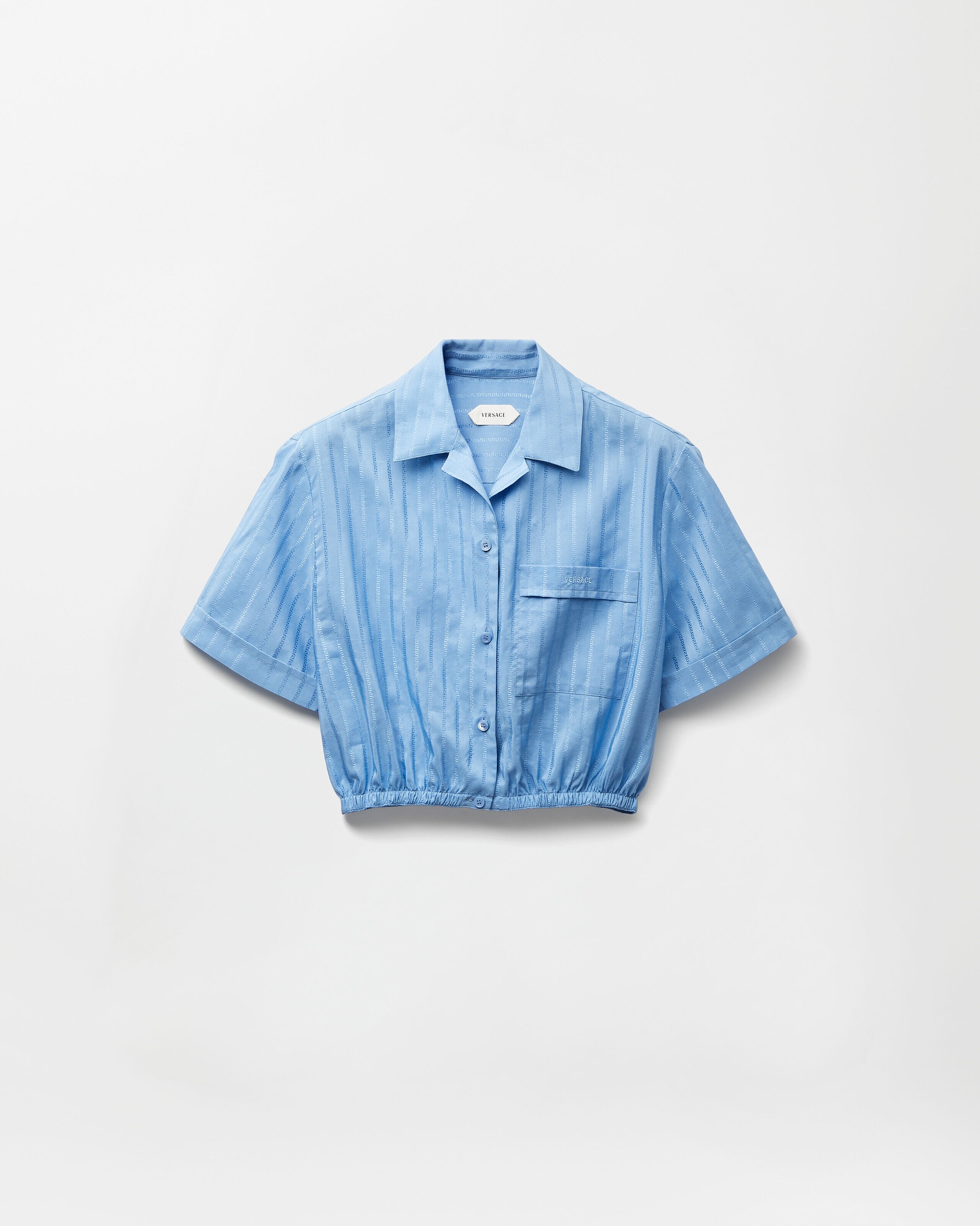 Jacquard Cotton-Silk Crop Shirt Blue | VERSACE ZA