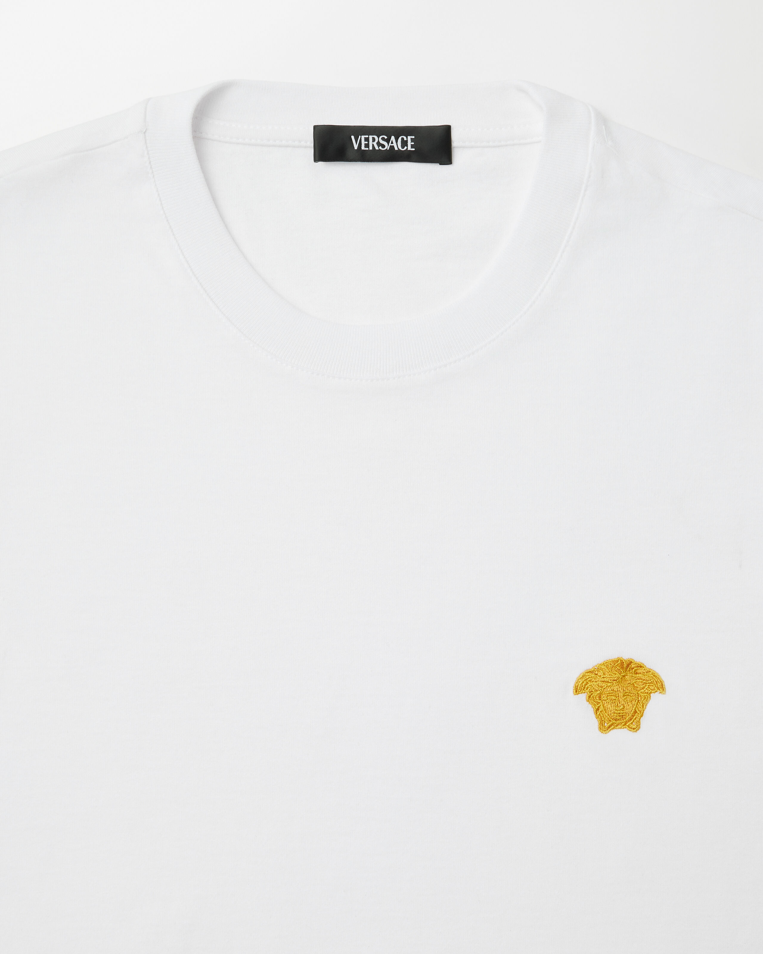 Embroidered Cotton-Jersey T-Shirt White | VERSACE US