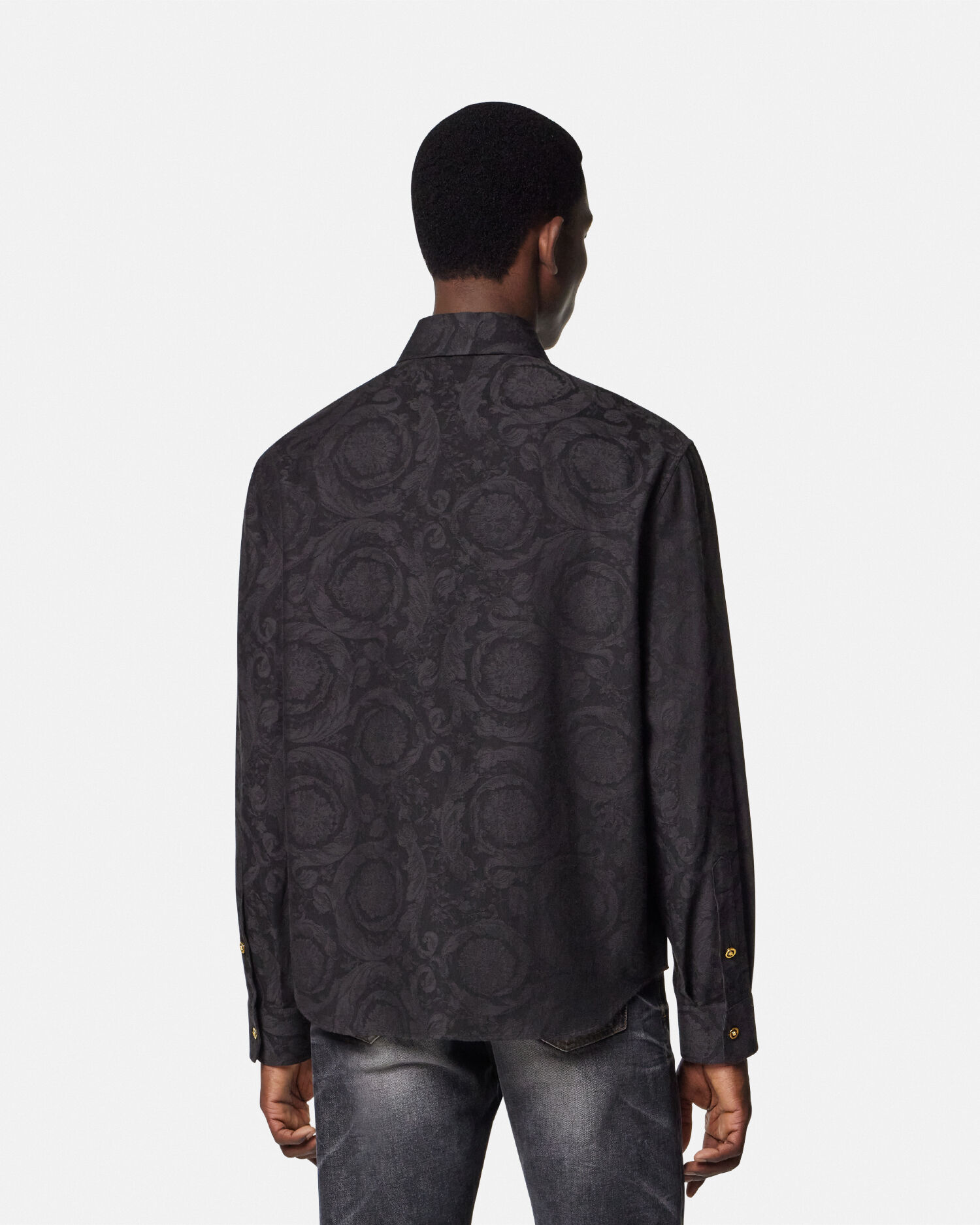 Barocco Jacquard Chambray Denim Shirt Black,Print | VERSACE CA