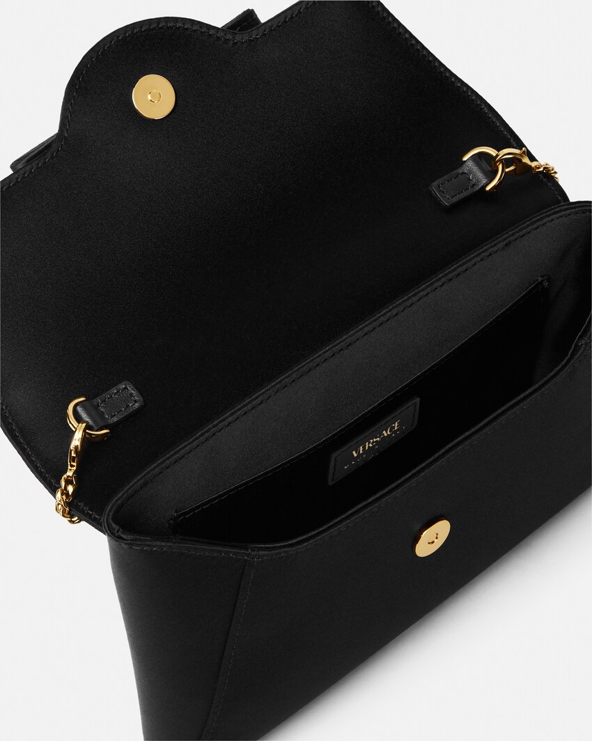 Crystal Gianni Ribbon Satin Clutch Black+Gold 3