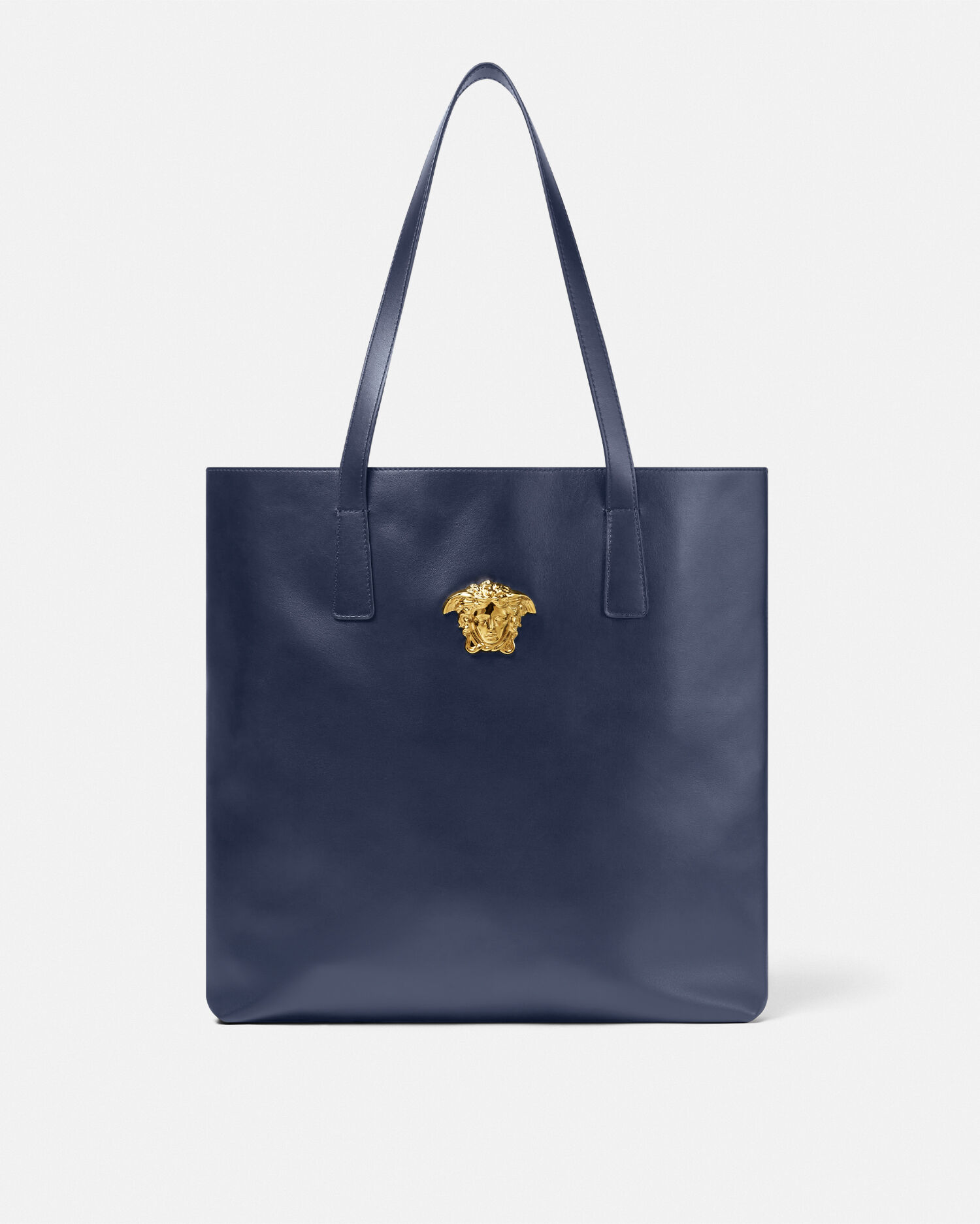 La Medusa Leather Tote Blue,Gold | VERSACE US