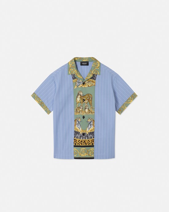 Kids Printed Striped Cotton-Poplin Shirt Light Blue+Print 1