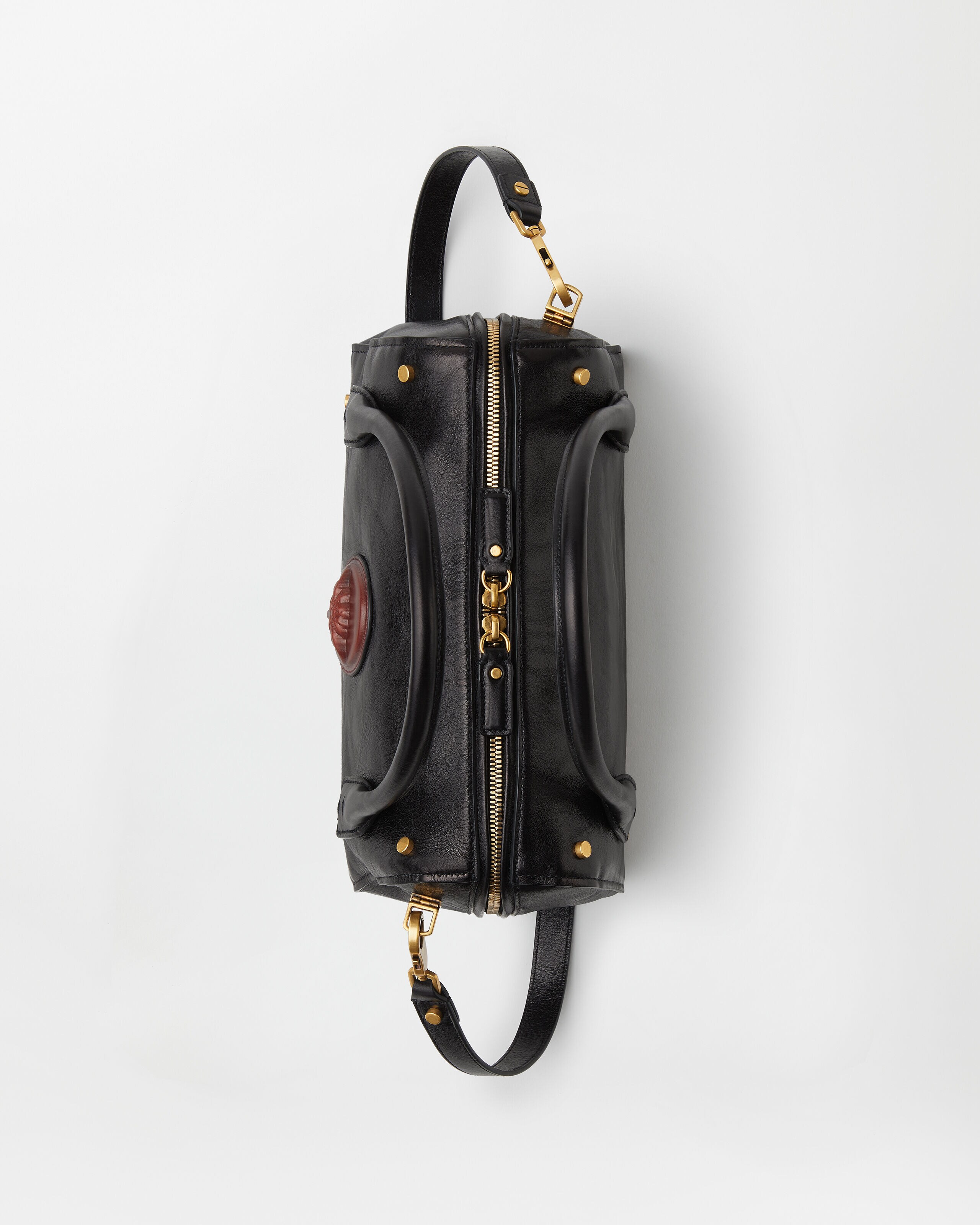 Roomy Leather Boston Bag Black,Brown | VERSACE US