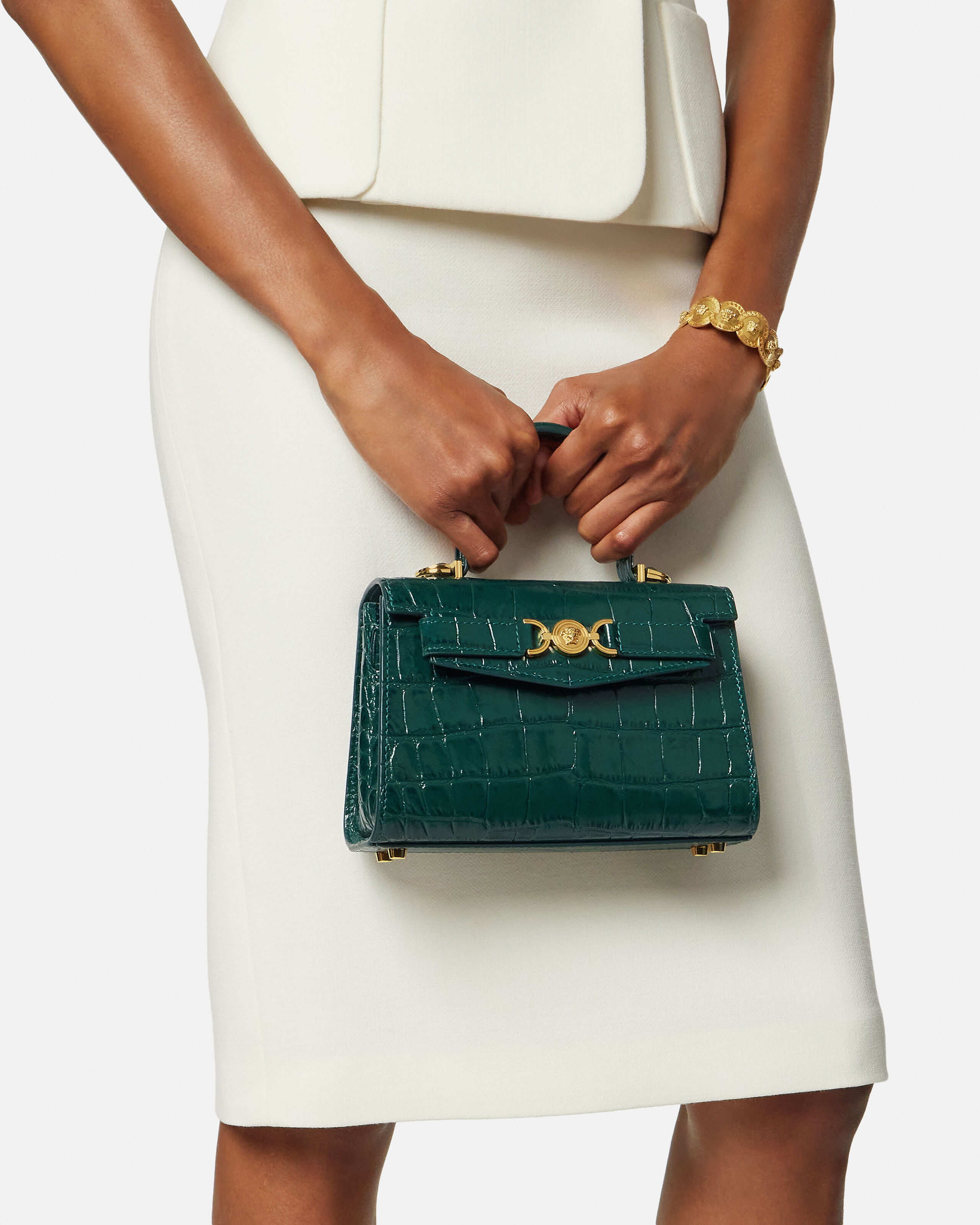 Medusa '95 Small Croc-Effect Top-Handle Green | VERSACE US