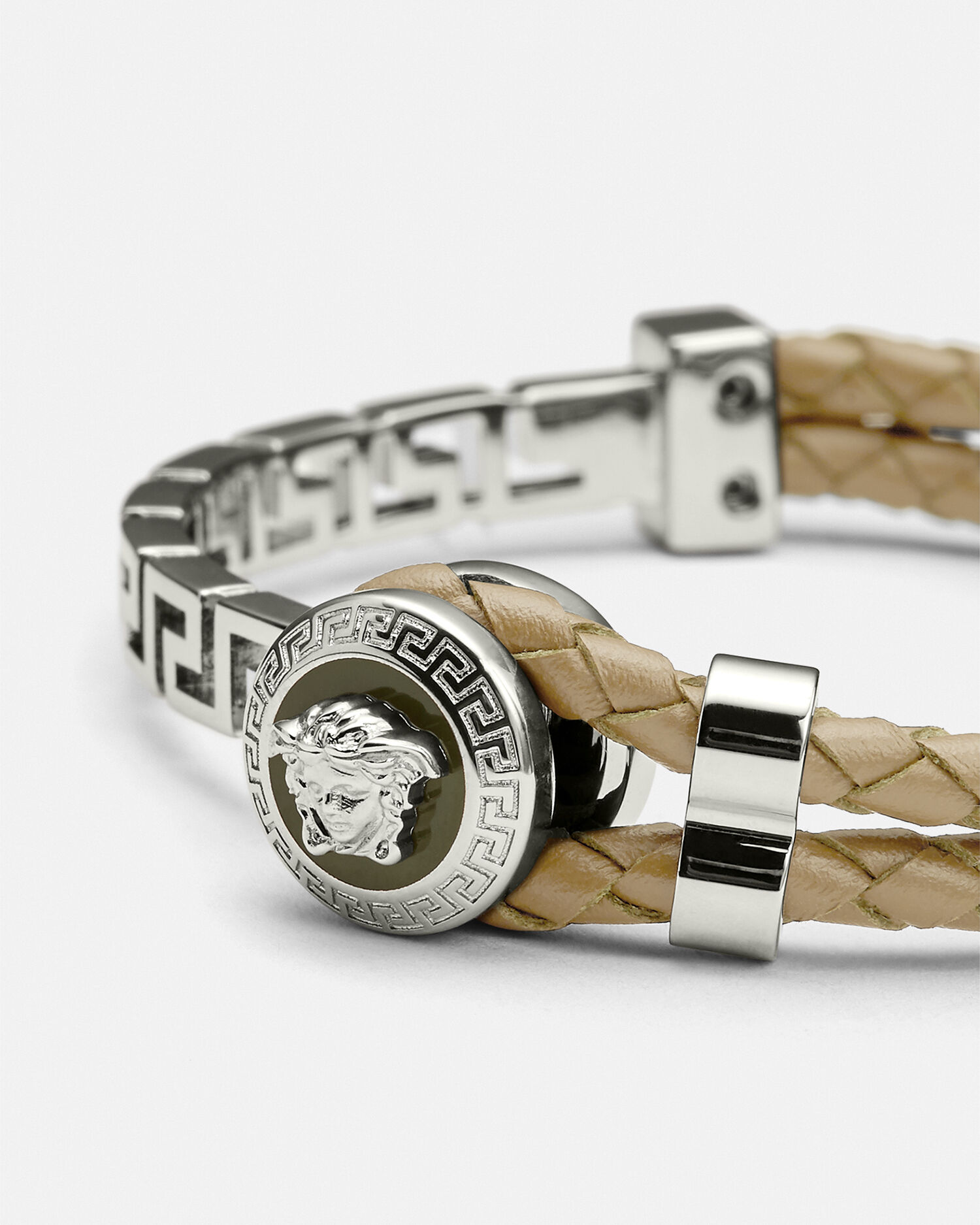 Versace Greca Braided Leather Bracelet VERSACE