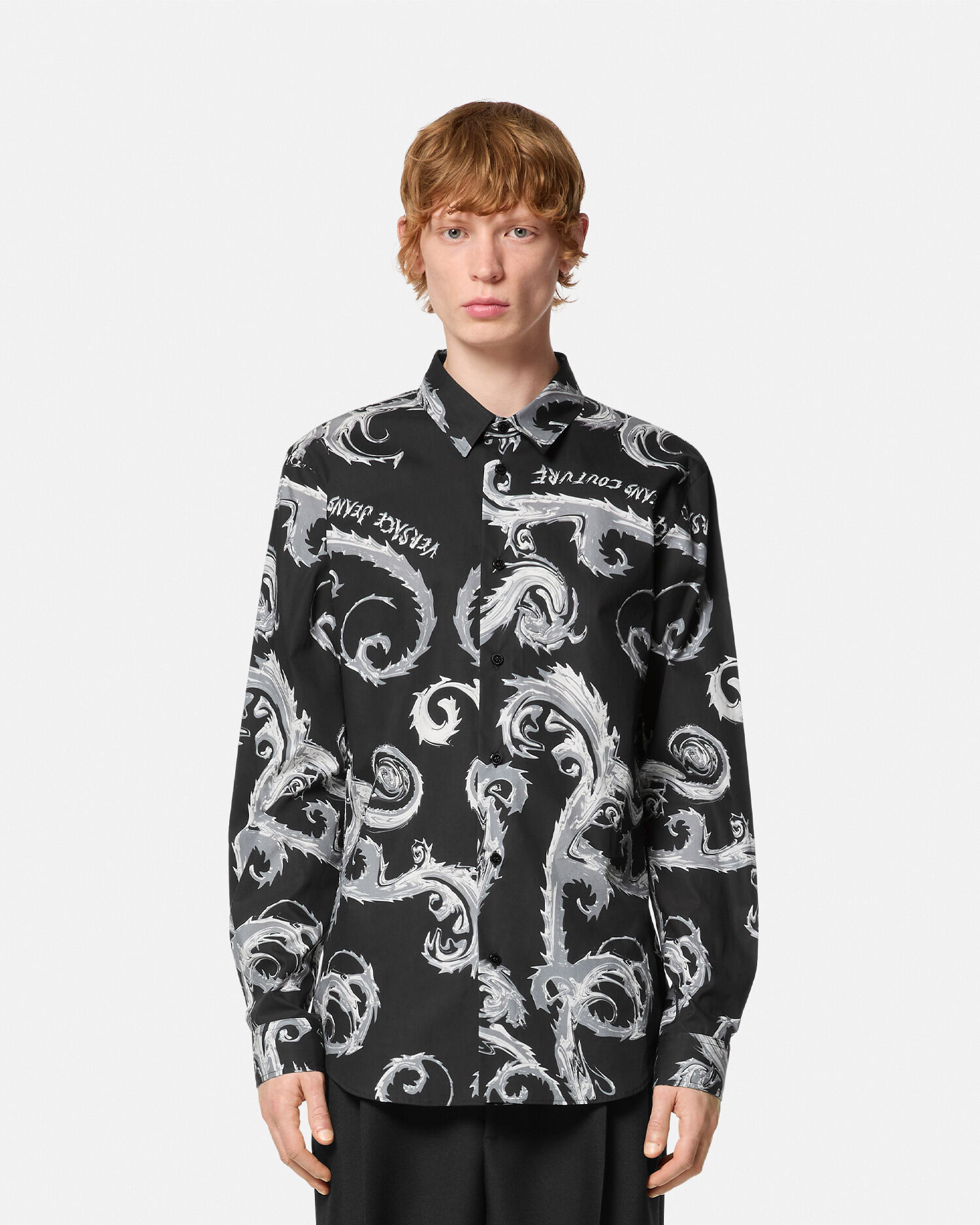 Chemise coupe classique Chromo Couture Noir Blanc VERSACE
