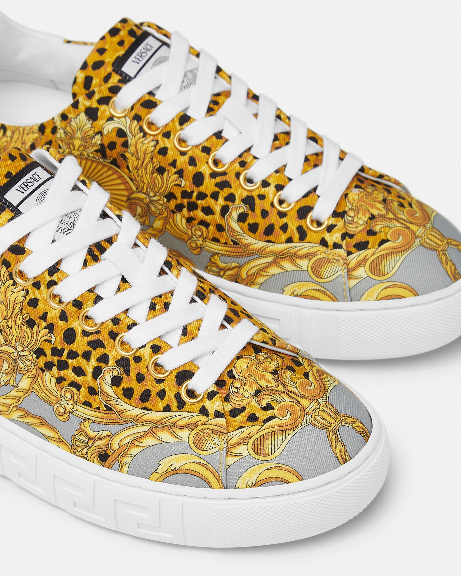 Cheetah Foulard Greca Sneakers Gold,Print | VERSACE US