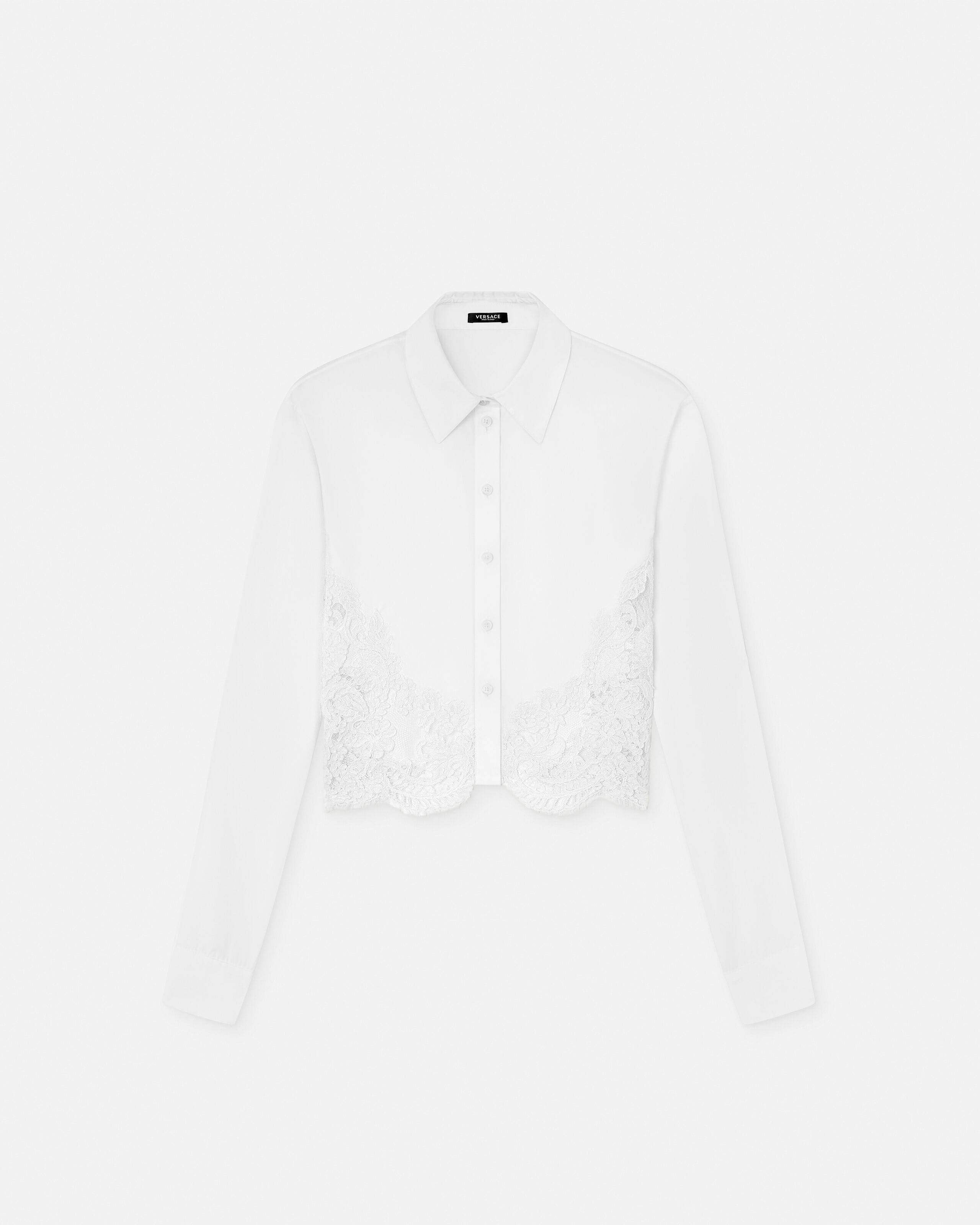 Lace-Trim Cotton-Poplin Shirt White | VERSACE US