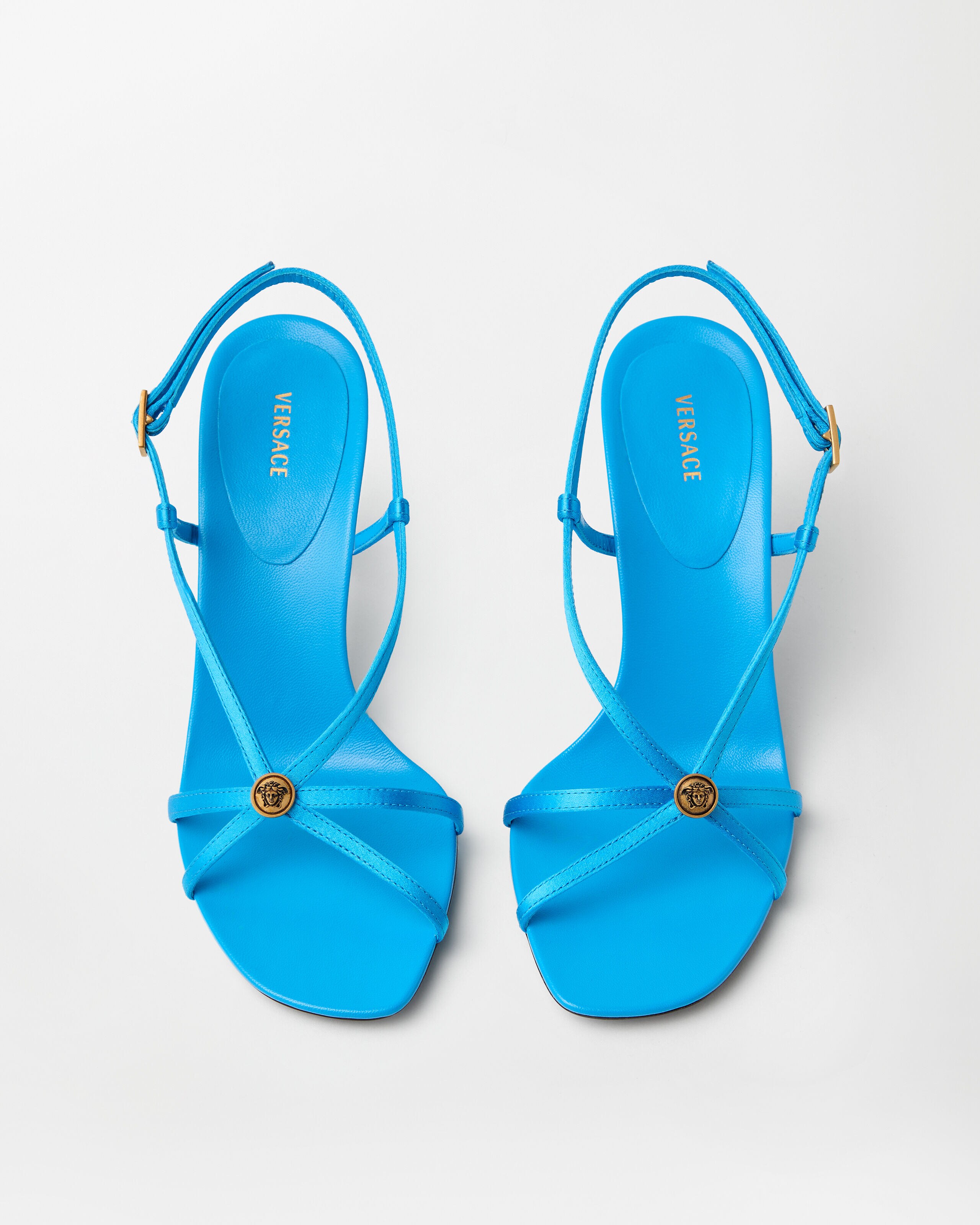 亘 Valentina Satin Sandals 80 mm Blue | VERSACE US