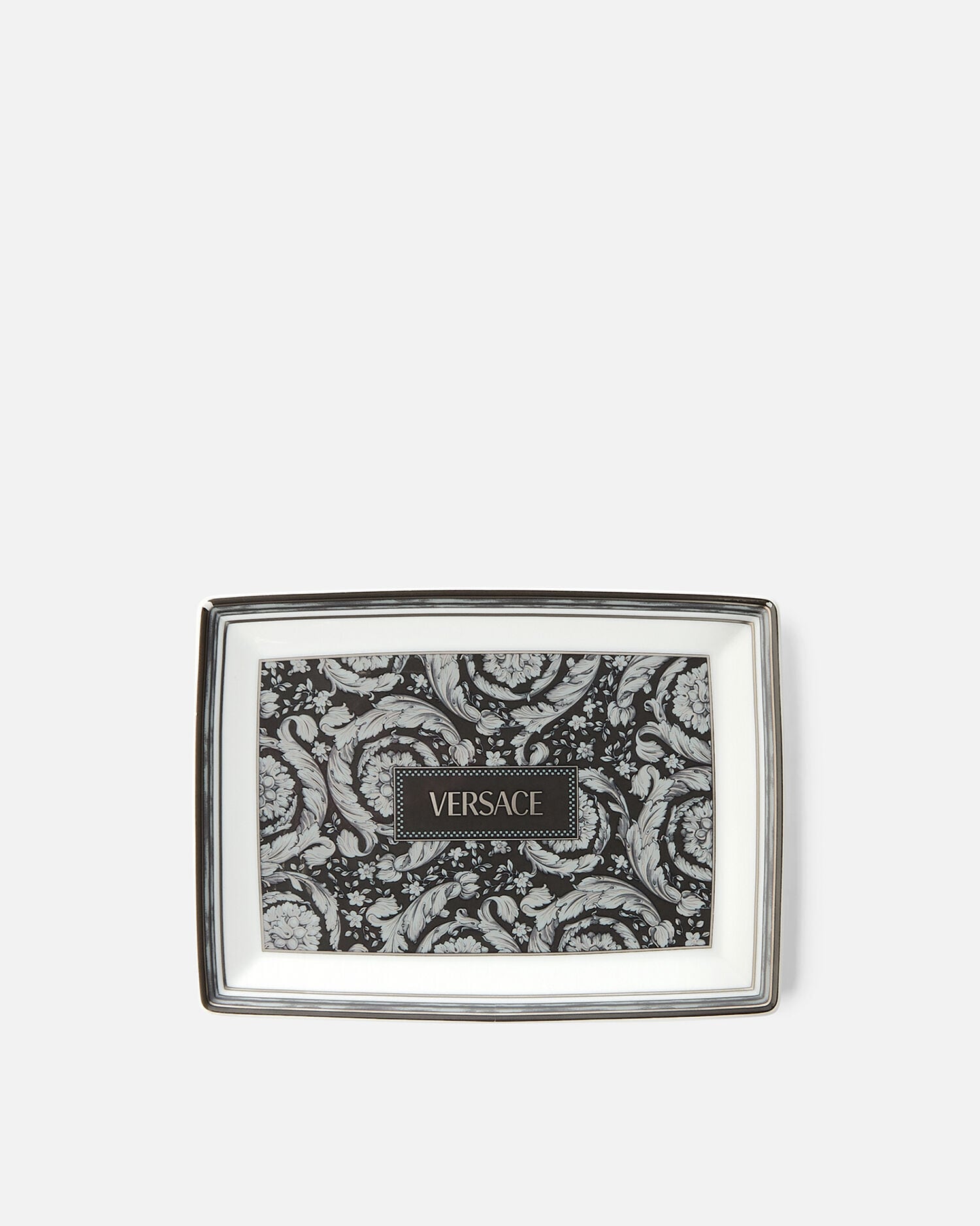 Barocco Haze Rectangular Tray Black,Print | VERSACE US