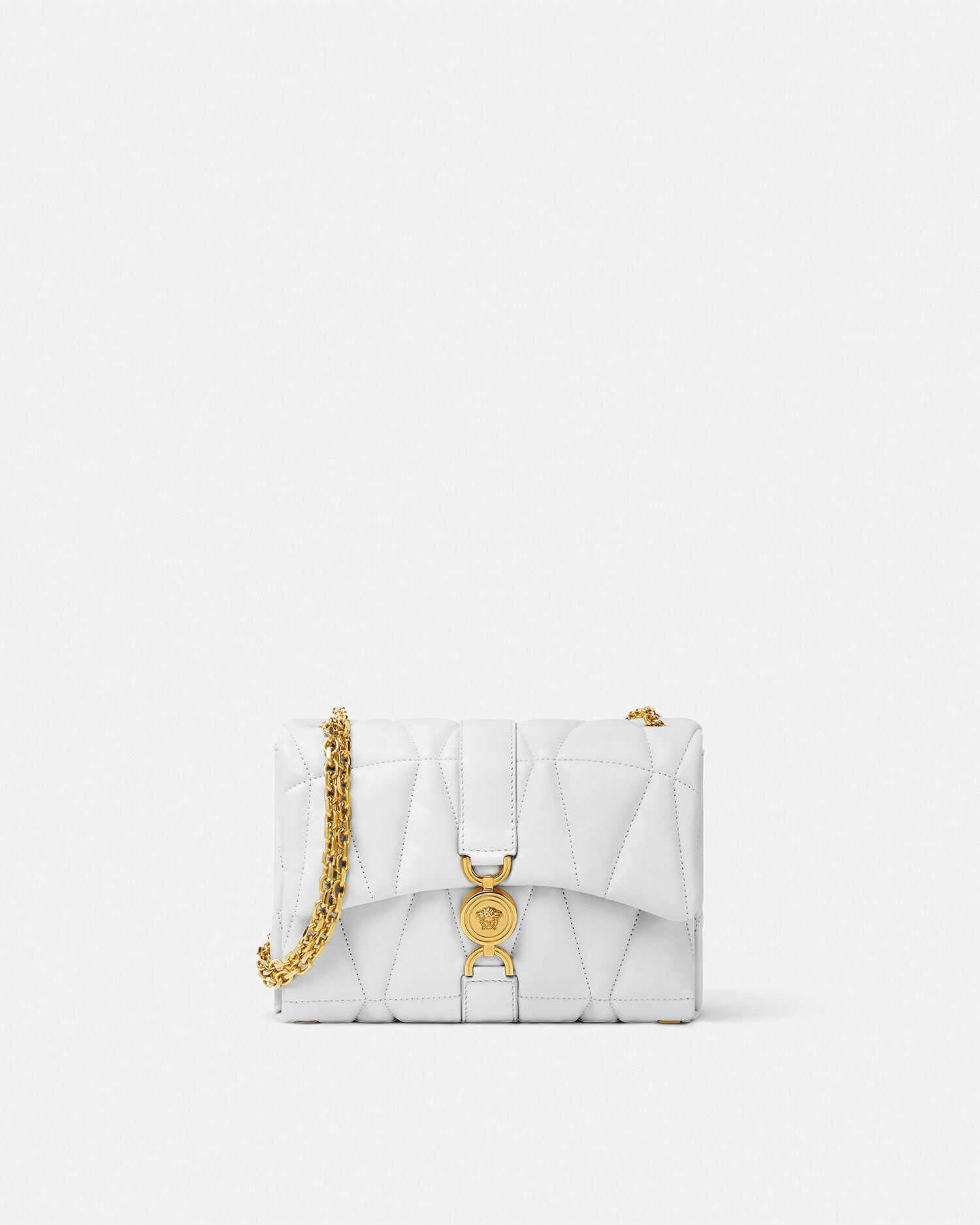 Kleio Quilted Nappa Shoulder Bag White | VERSACE US