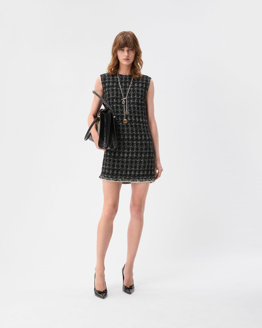 Embellished Tweed Mini Dress Black+Gray 2