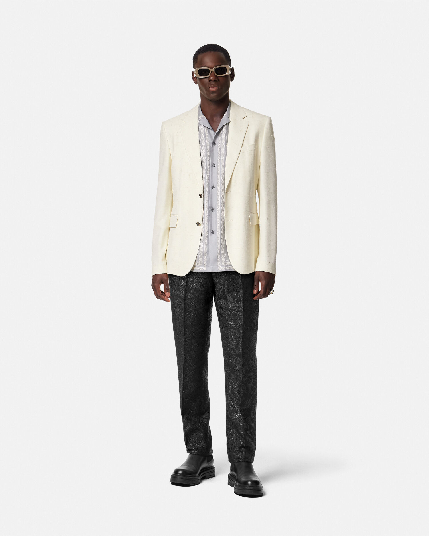 Barocco Jacquard Formal Pants Black | VERSACE US