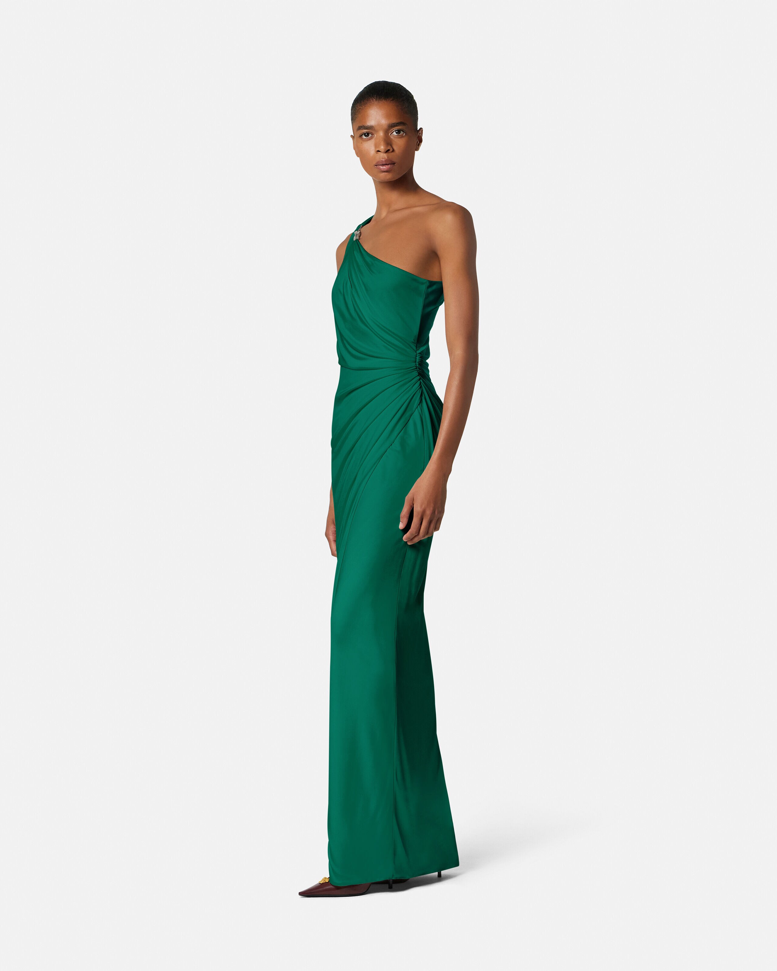 Viscose-Jersey Draped Gown Green | VERSACE US