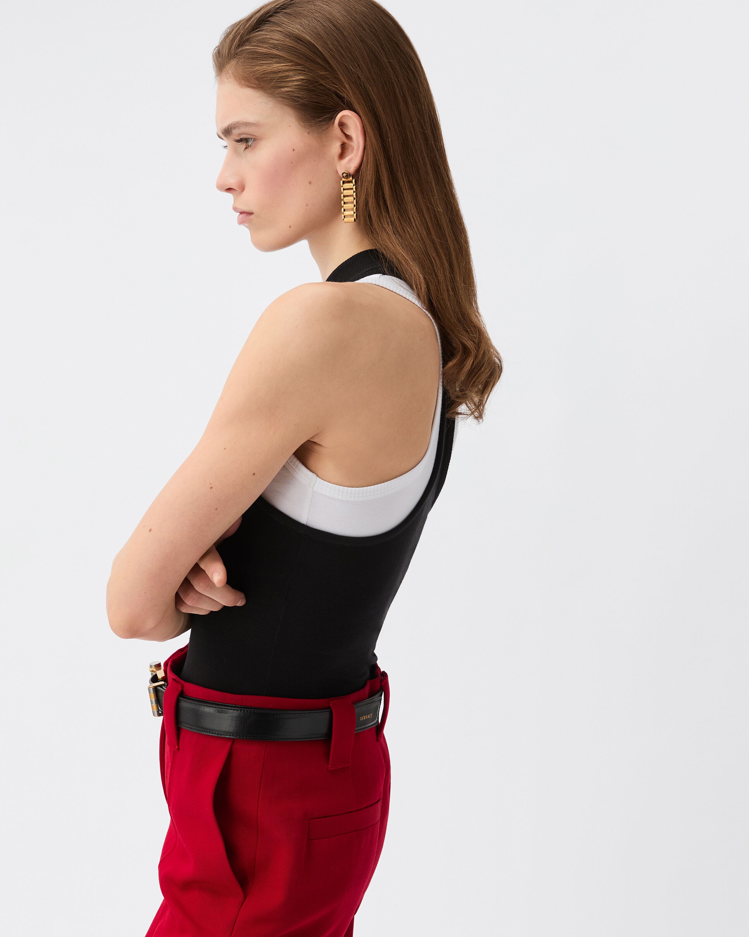 Embroidered-Logo Stretch Cotton-Jersey Tank Top Gray | VERSACE