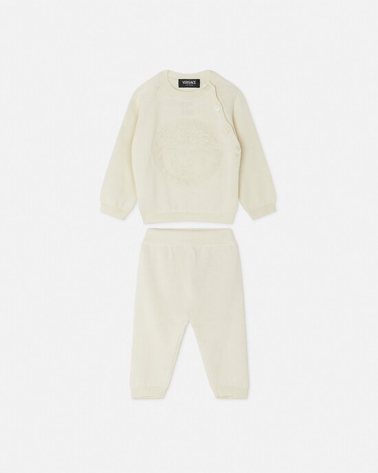 Baby Embroidered Cotton Knit Sweater Set White 1