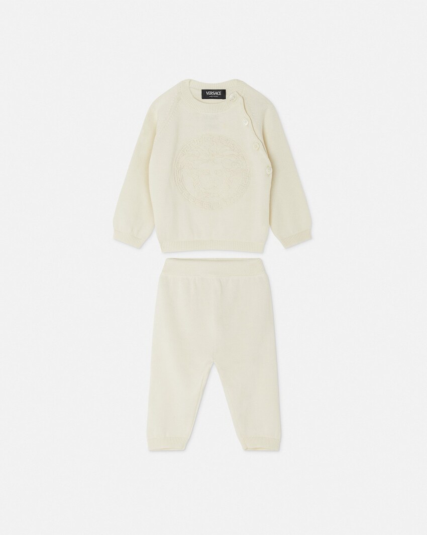 Baby Embroidered Cotton Knit Sweater Set White 1