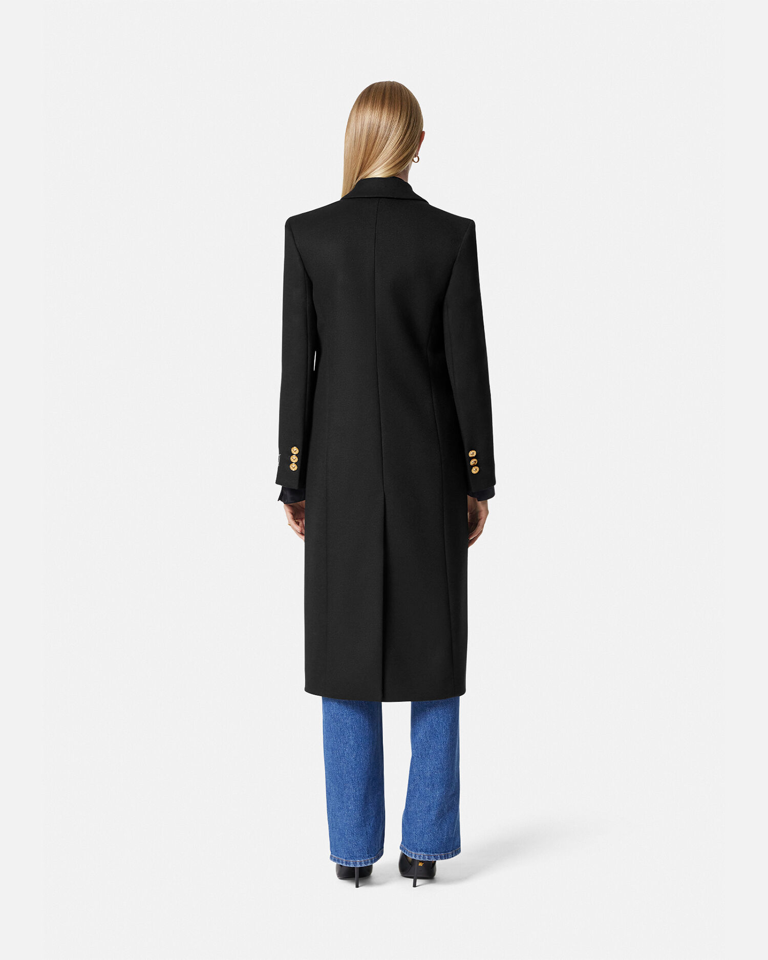 【美品】 Wool Straight VERSACE | Black Coat Single-Breasted ジャケット・アウター