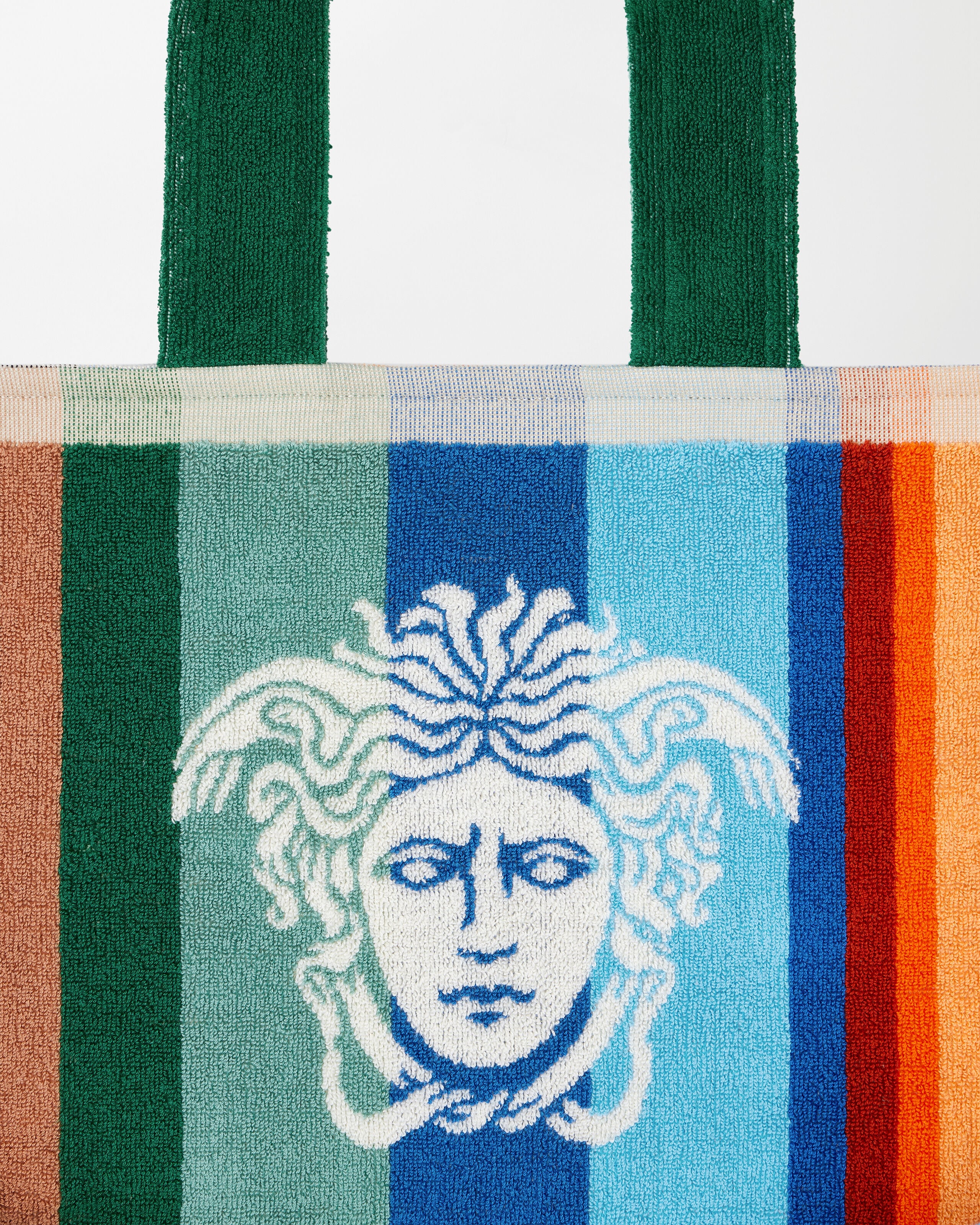 Striped Cotton-Terry Jacquard Tote Bag Multicolor | VERSACE US