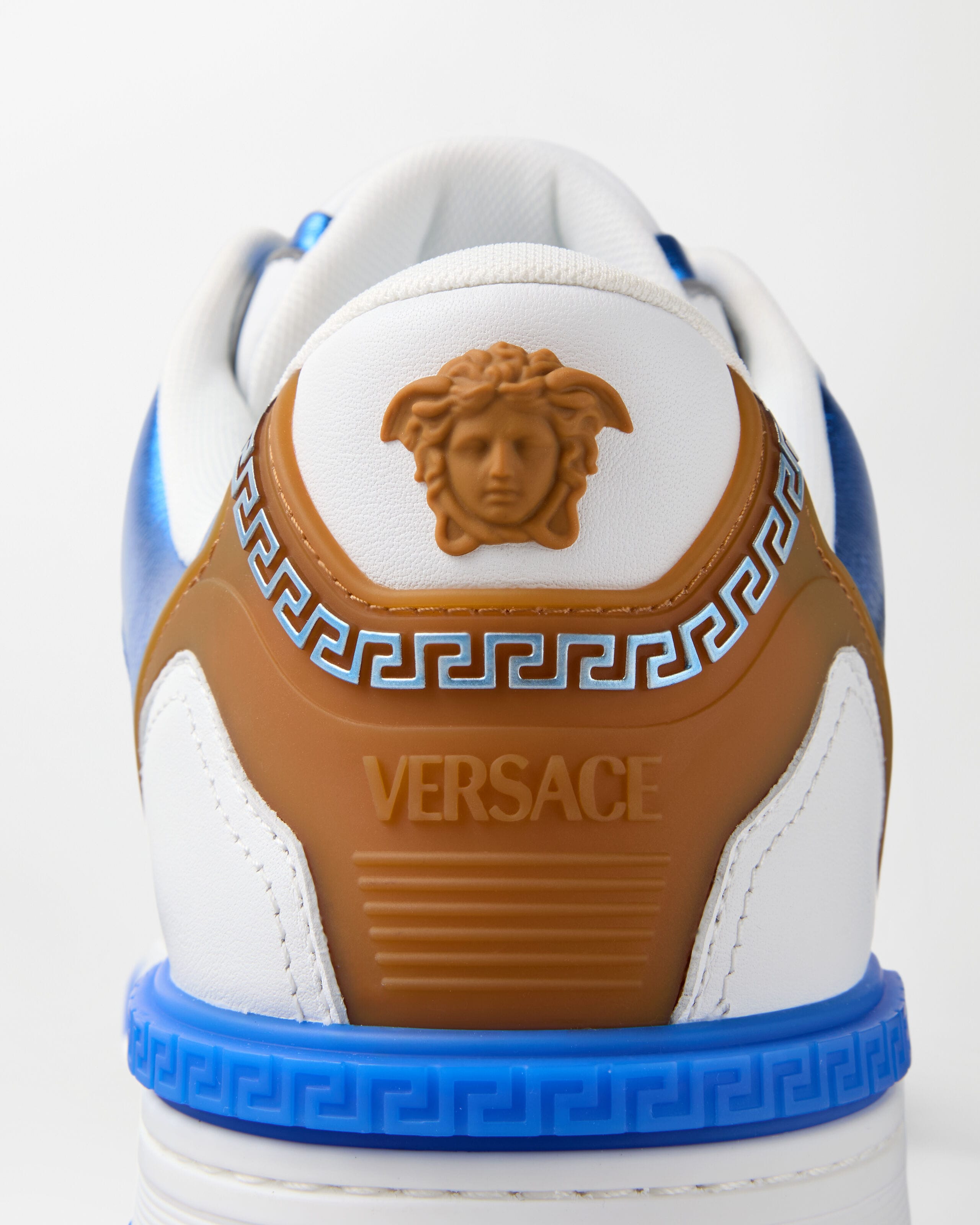 Biggie Basket Leather Sneakers White,Blue | VERSACE US