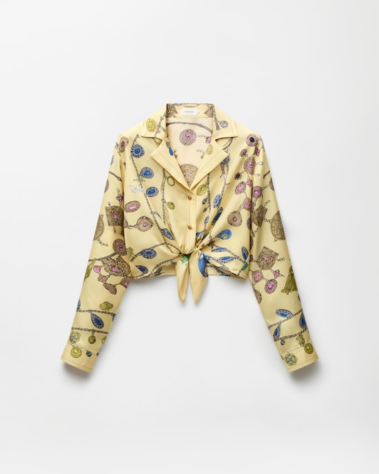 Printed Crop Silk Twill Shirt Yellow 1