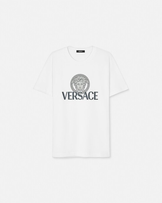Versace Printed Cotton-Jersey T-Shirt White 1