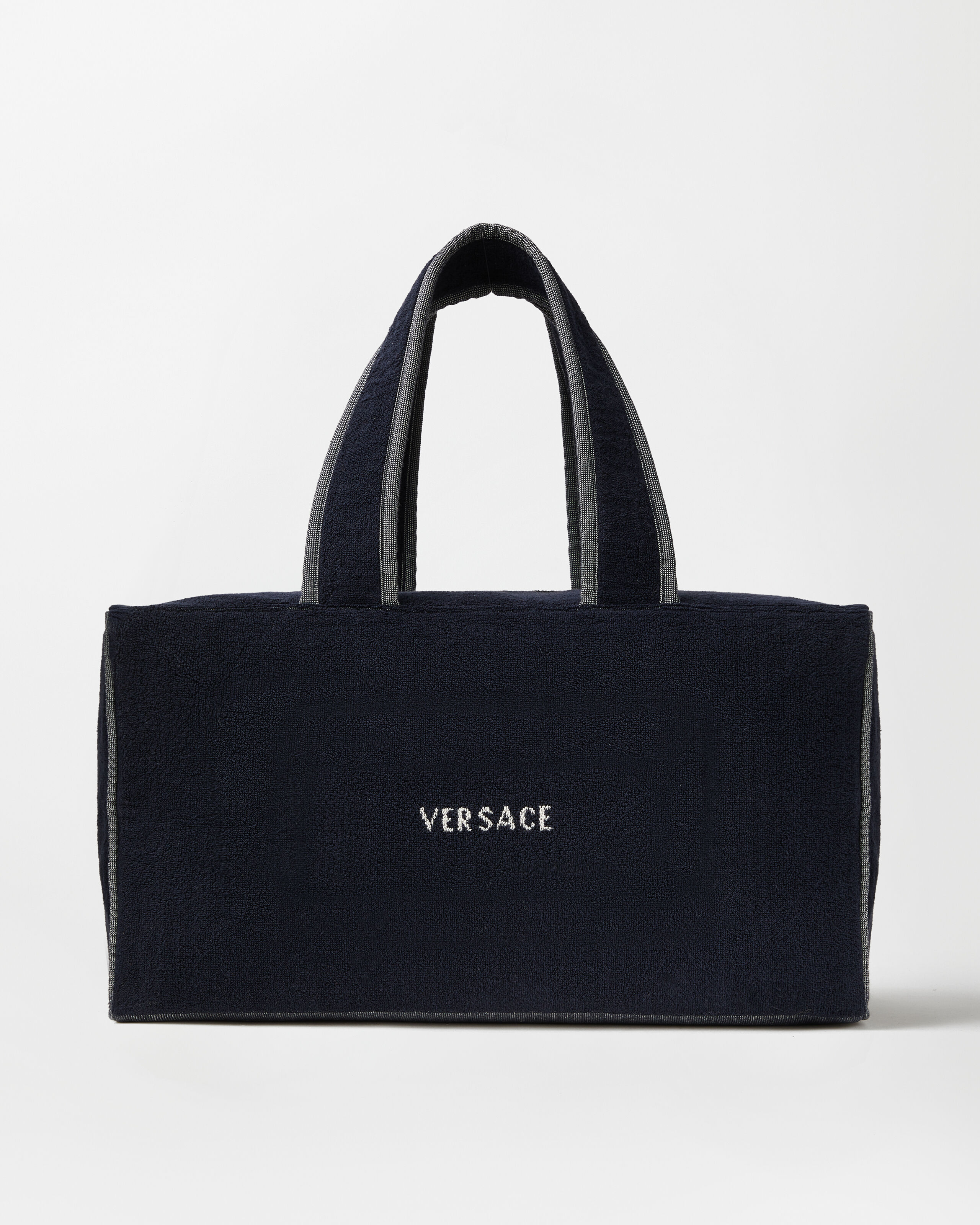 Terry cloth jacquard gym bag Blue | VERSACE US