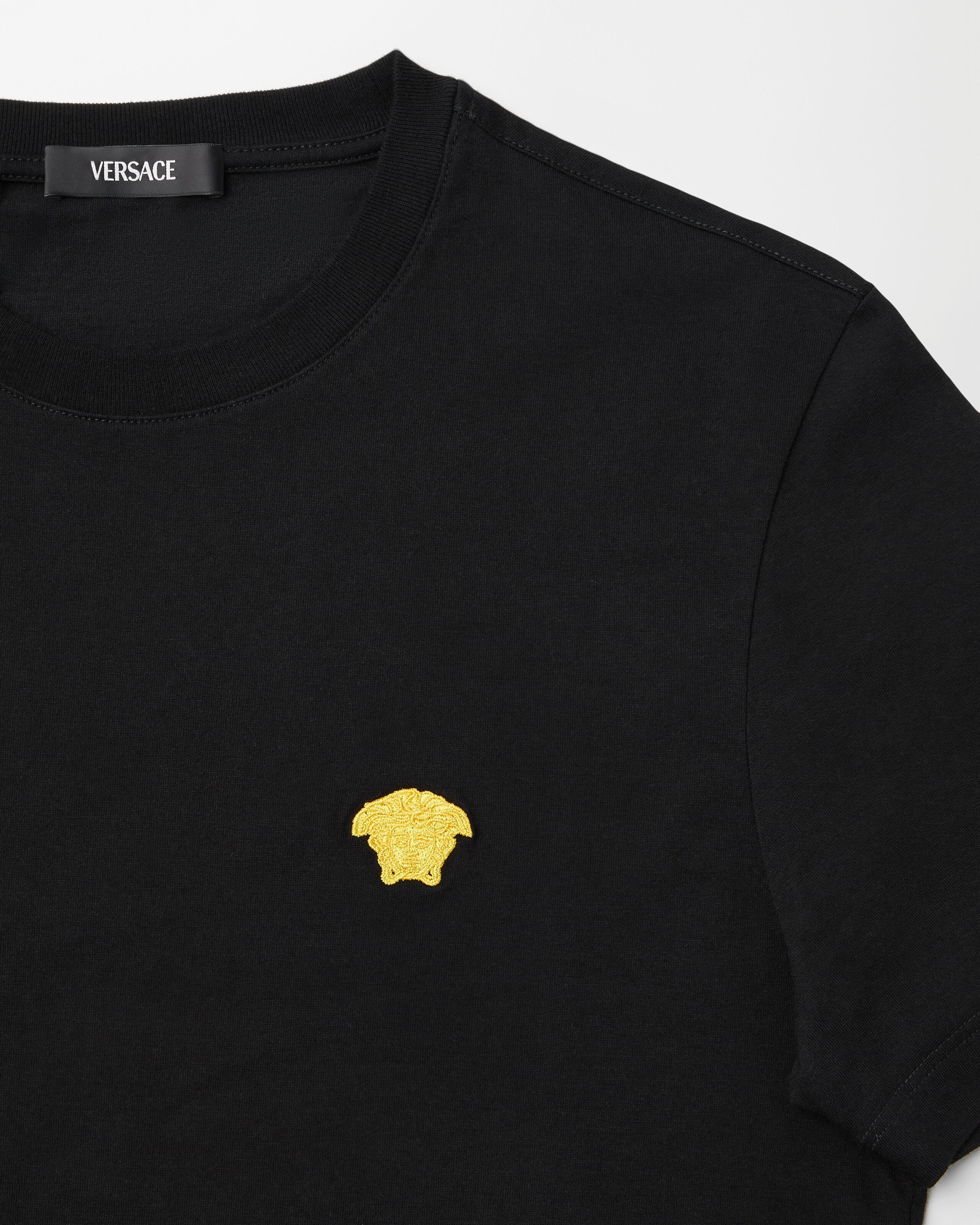 Embroidered Cotton-Jersey T-Shirt Black | VERSACE US