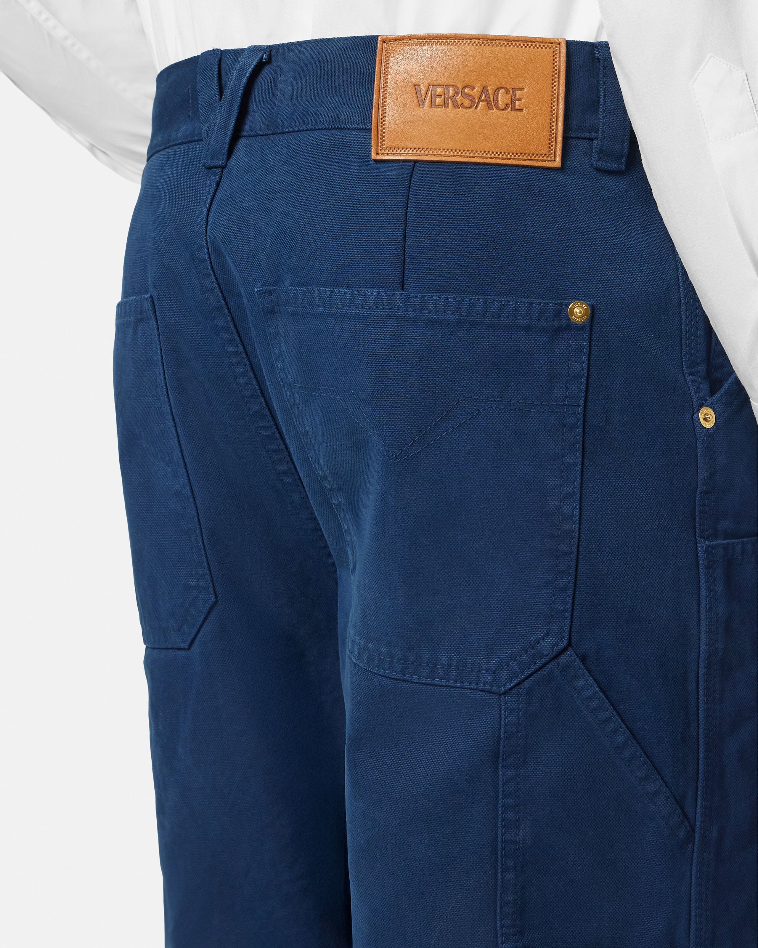 Overdyed Canvas Carpenter Pants Blue | VERSACE IN