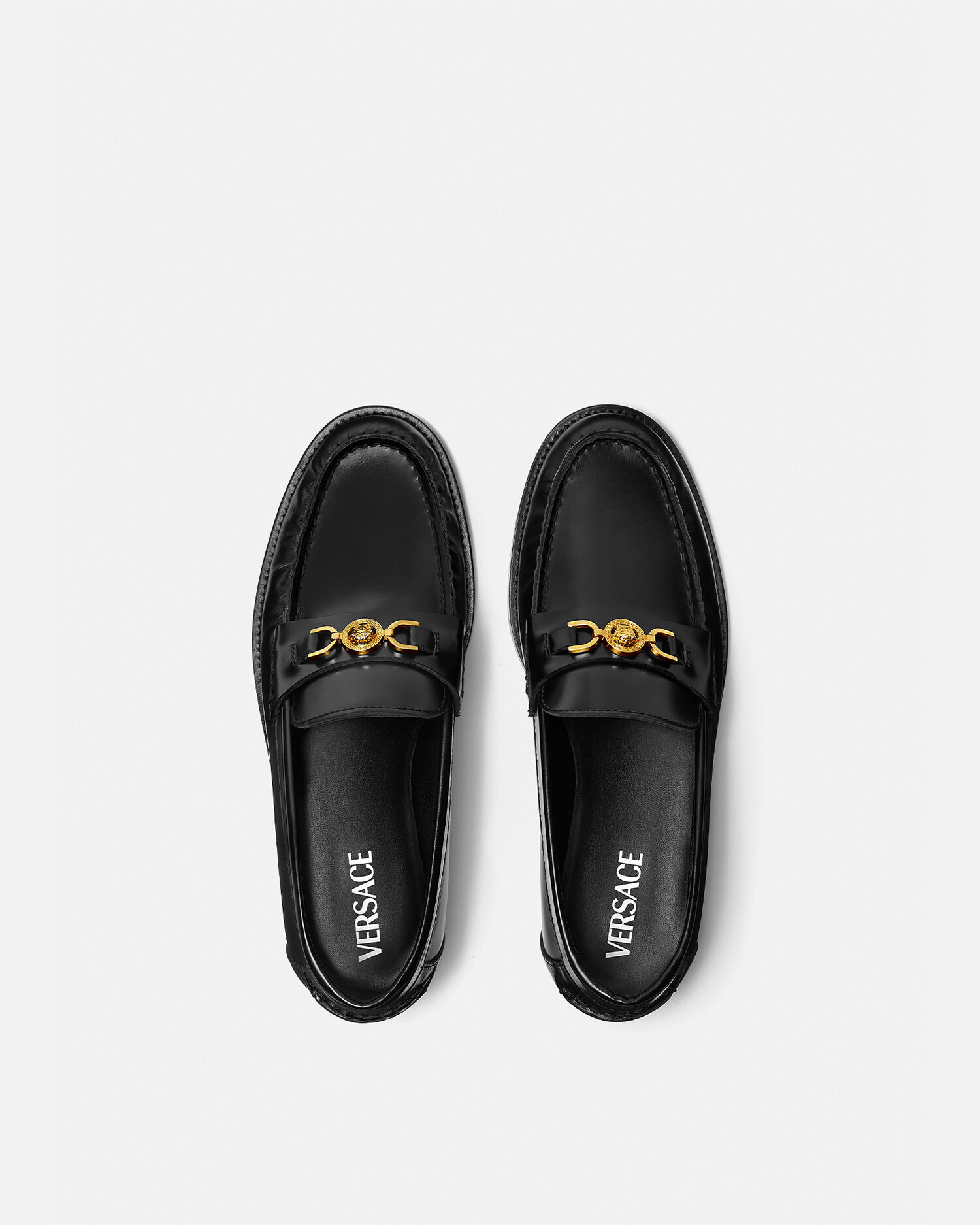 Medusa '95 Leather Loafers Black,Gold | VERSACE US