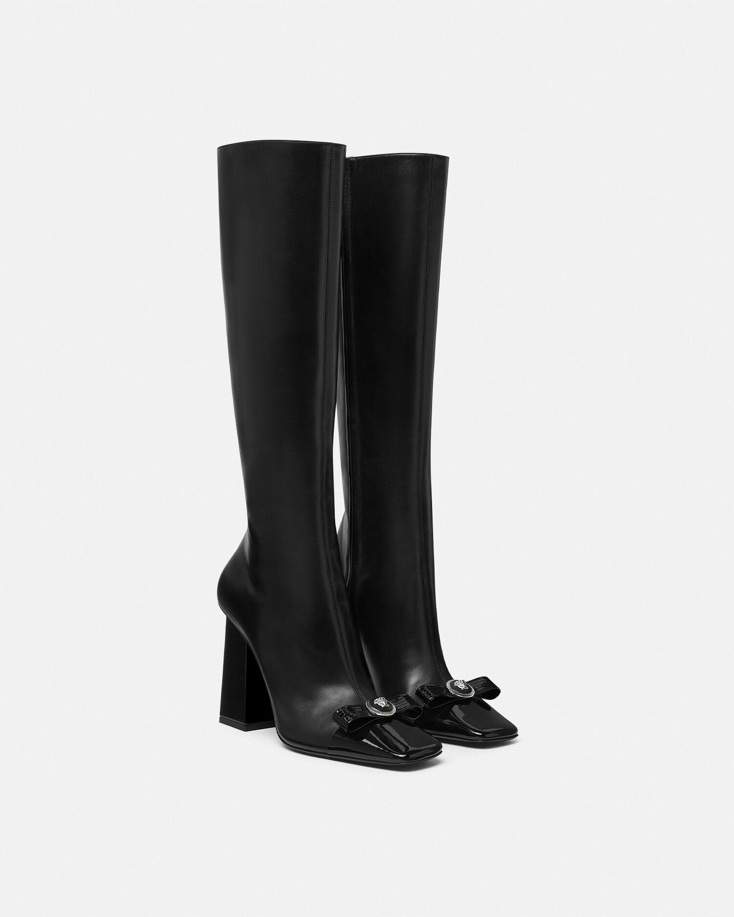 Versace Gianni Ribbon Leather Boots 105 mm female Black silver 37