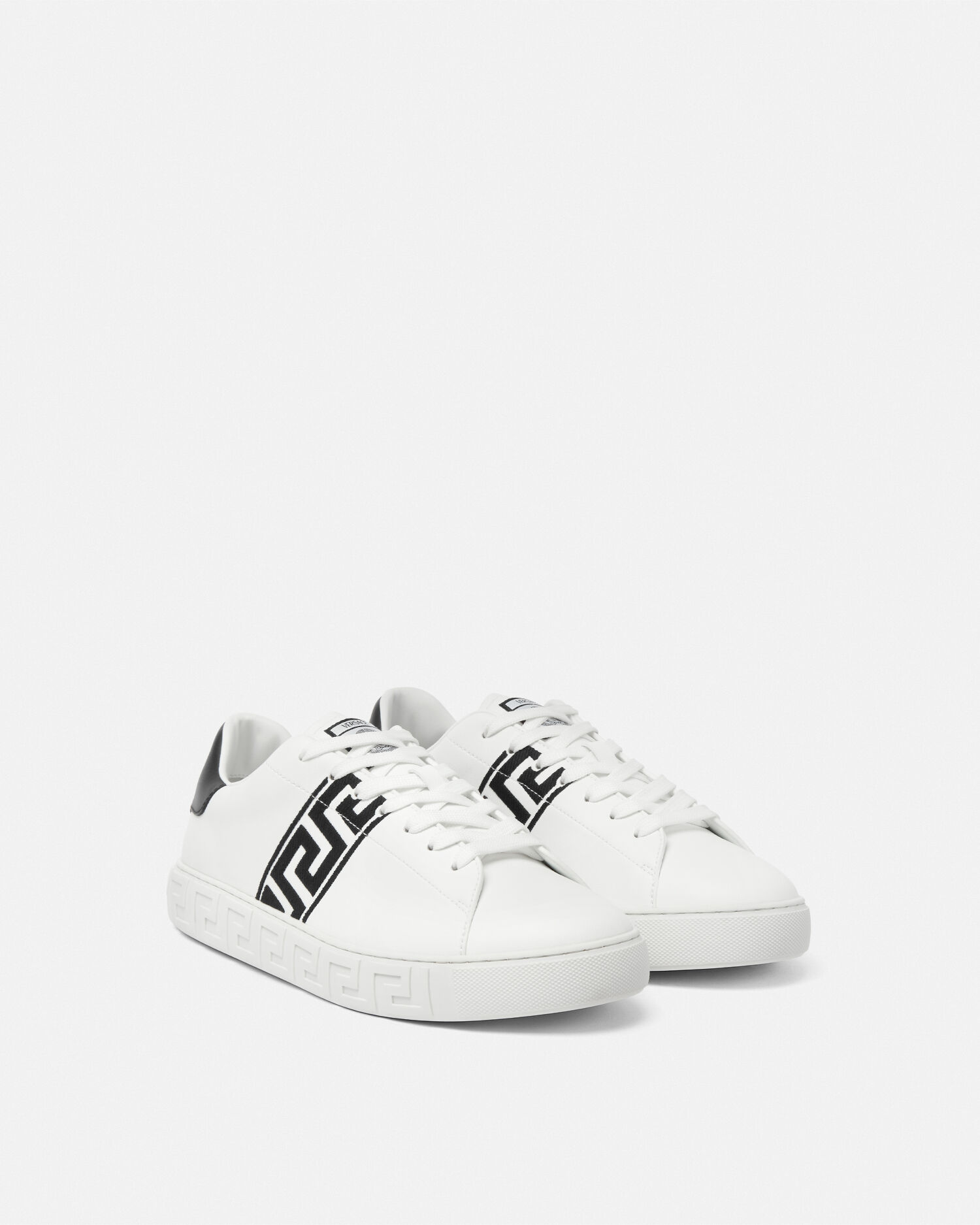 Greca Embroidered Nylon Sneakers Black,White | VERSACE US