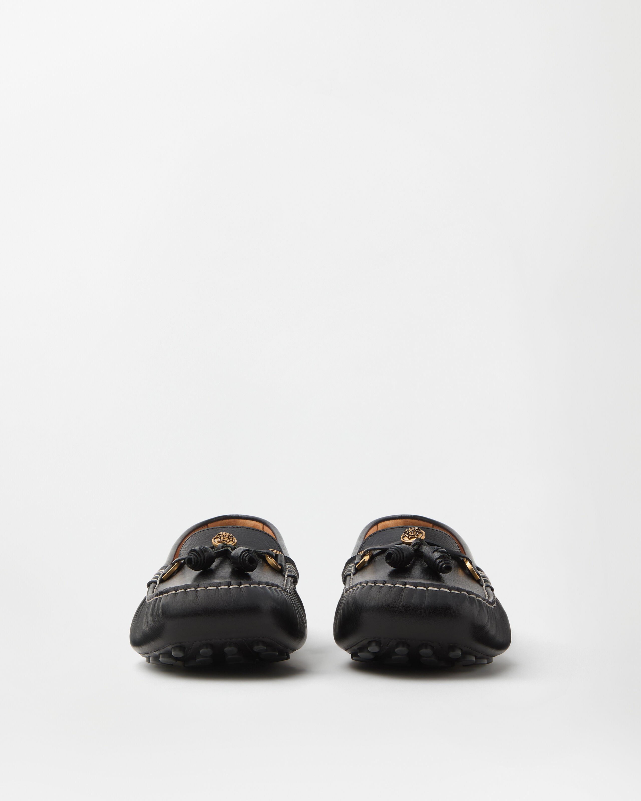Robin Leather Driving Shoes Black | VERSACE